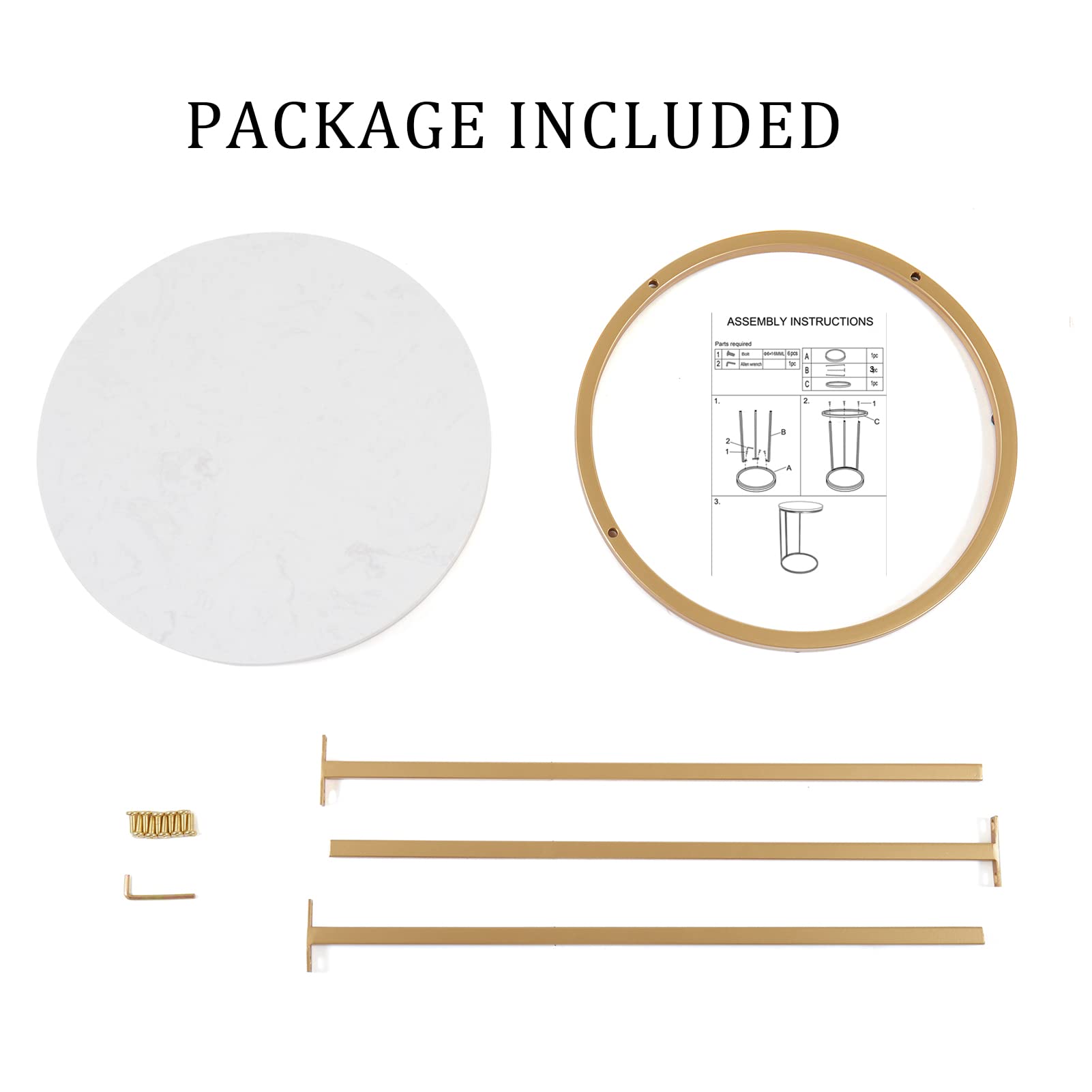 Round C-Shaped End Table with Marble Top - 16