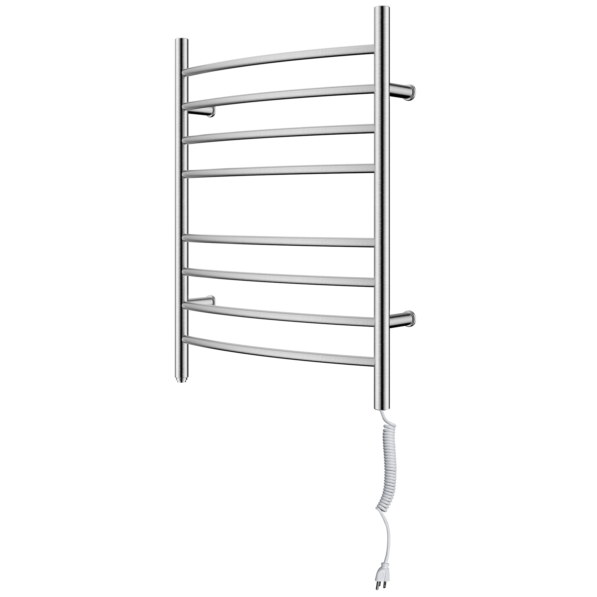 Heated Towel Rack - HEATGENE 8-Bar Plug-In Curved Bath Towel Warmer with Brushed Finish | Perfect for Bathroom, Spa & Luxury Home Use