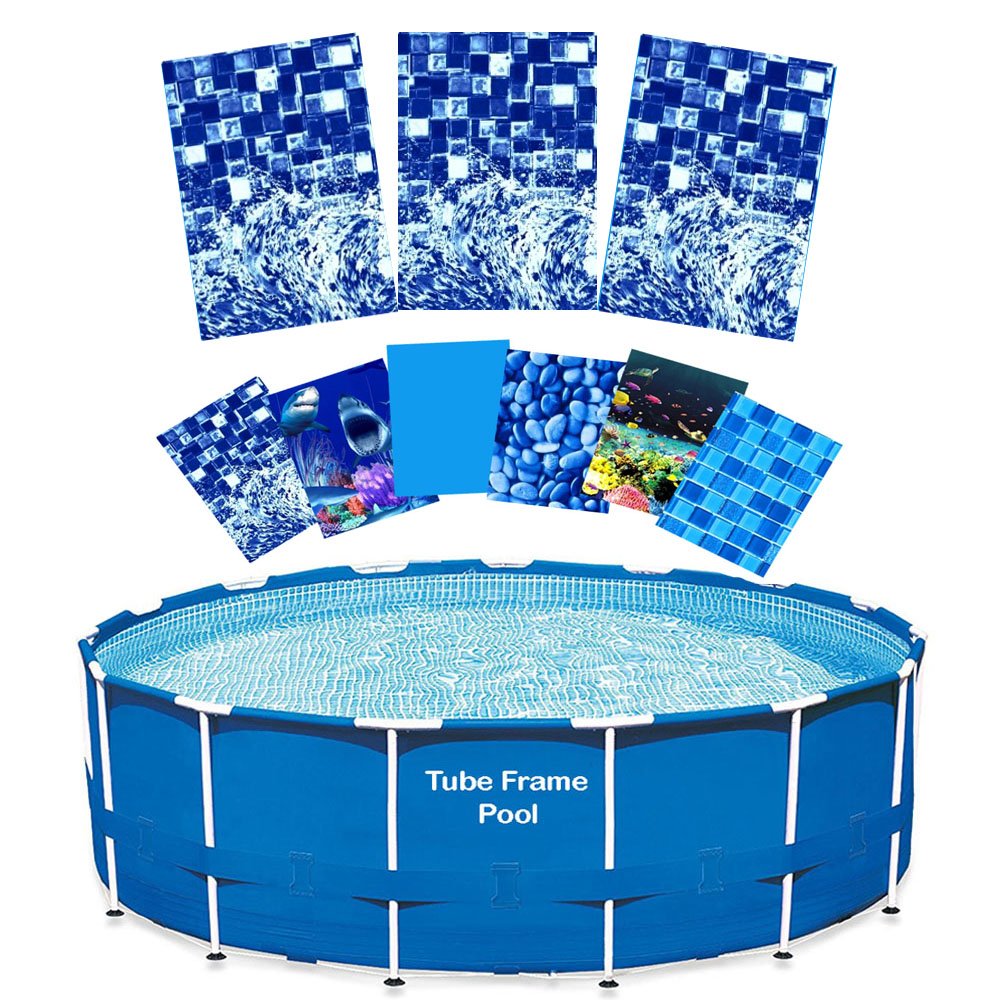 Premium 15' Round Pool Liner Replacement Kit for Tube Frame Swimming Pools - Laguna Mist HD Design - Includes Overlap Liner & Clips - Perfect for Backyard Pool Maintenance & Summer Fun