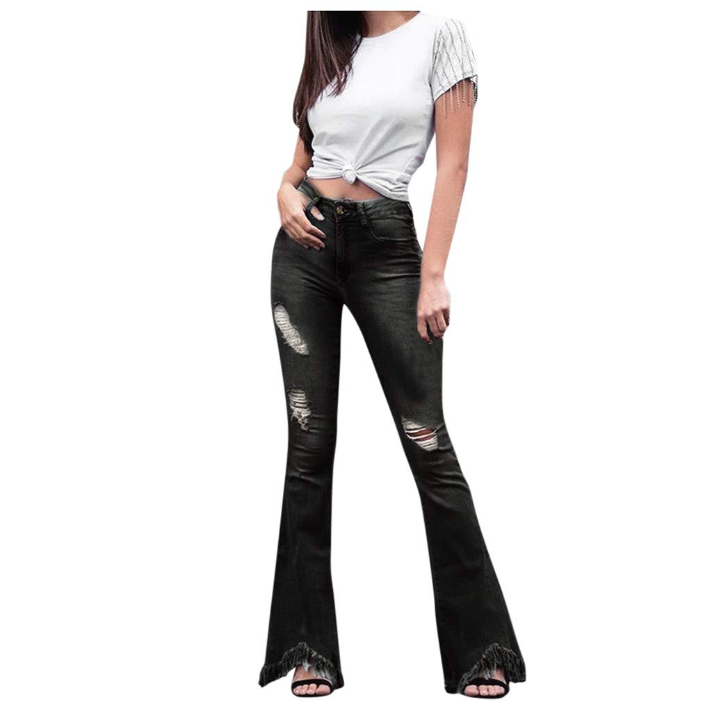 KINGOLDON Women's High Waist Bell Bottom Jeans with Button Tassel Details - Stylish Flared Trousers for Casual Outings, Parties & Retro Fashion Looks