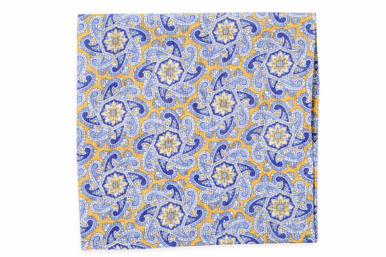 Elegant Yellow Derby Paisley Pocket Square for Men - Perfect for Weddings, Business Meetings & Formal Events | Silk Fashion Accessory