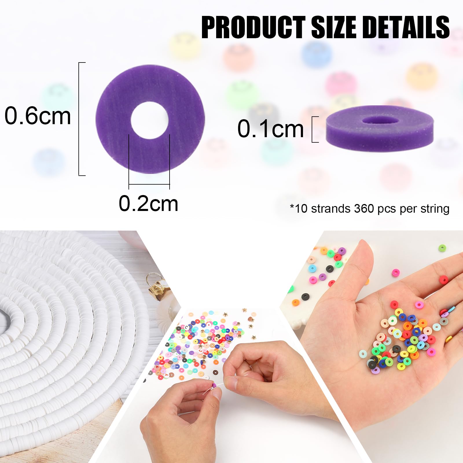 3600pcs Black Polymer Clay Beads for Jewelry Making - 6mm Flat Round Spacer Beads, 10 Strands Heishi Beads for DIY Bracelets, Necklaces & Earrings - Perfect for Crafting, Gifts & Boho Style Accessories