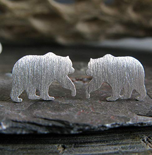 Handmade Bear Stud Earrings in Brushed Sterling Silver - USA Made Jewelry for Women, Perfect for Casual Wear, Gifts & Everyday Fashion
