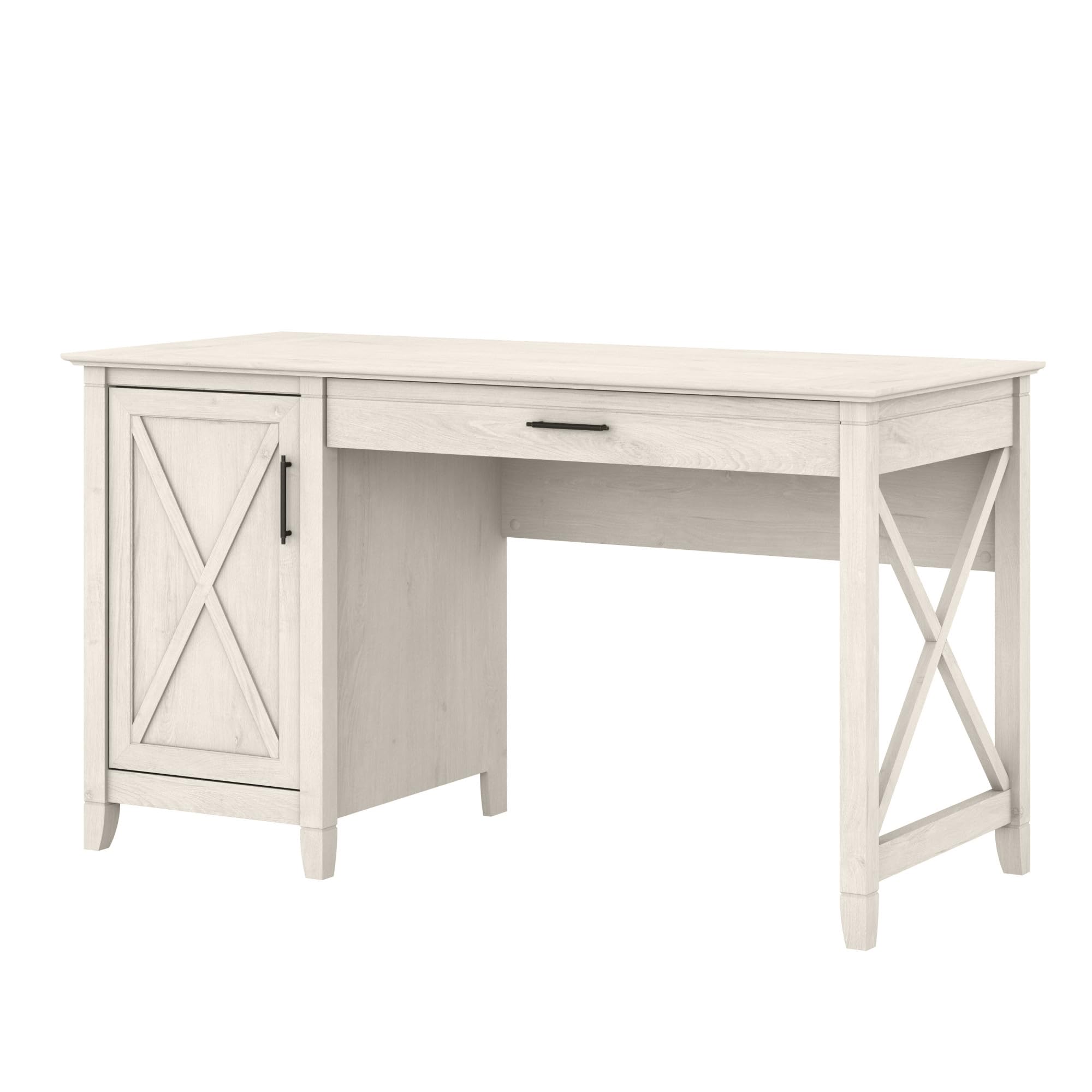 Bush Furniture Key West Computer Desk with Storage - Farmhouse Style PC Table for Home Office, Study or Gaming, Linen White Oak Finish, 54W x 24D - Perfect for Small Spaces & Modern Workspaces