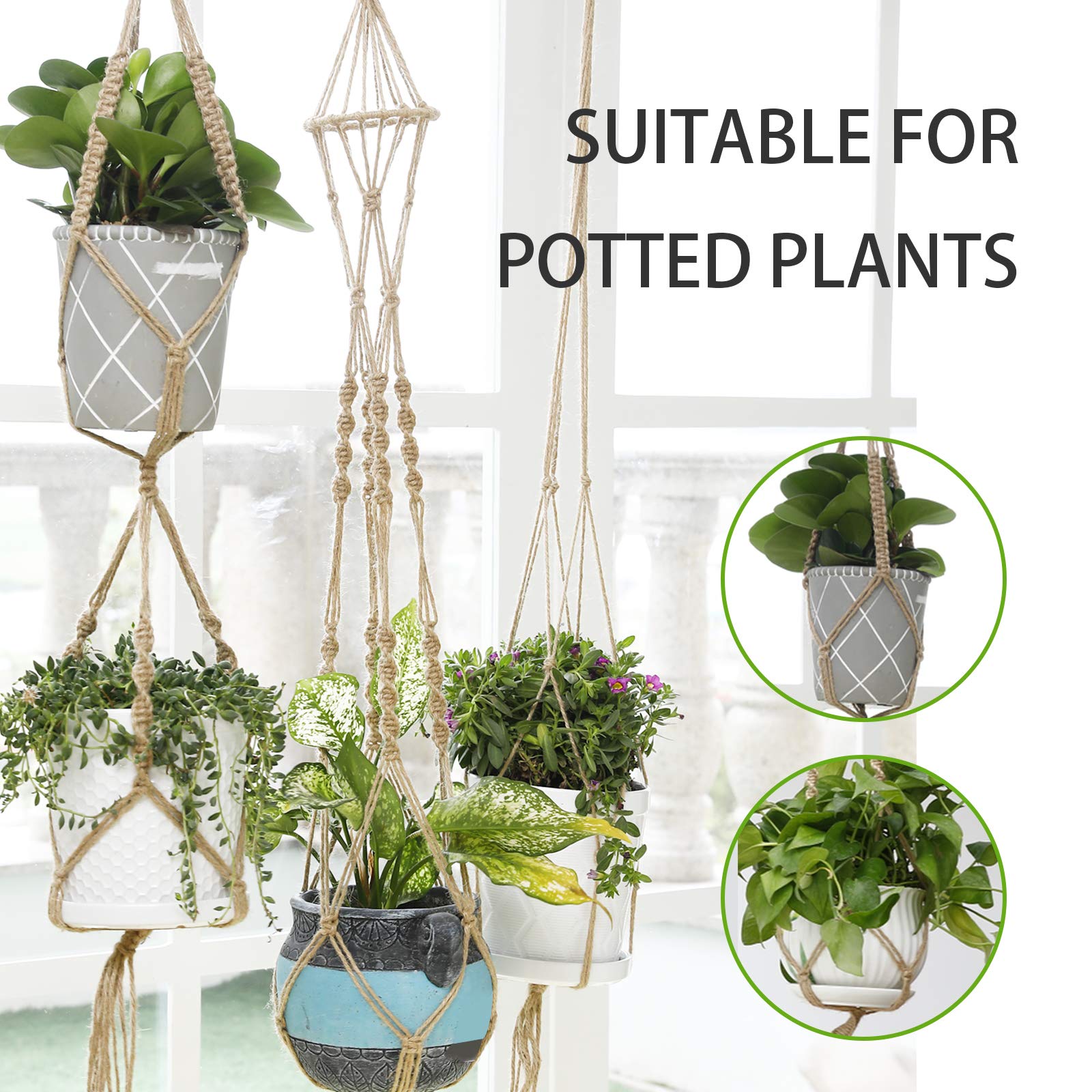 6 Pack Macrame Plant Hangers for Indoor & Outdoor Use - Boho Rope Hanging Basket with Tassels for Flower Pots, Home Decor, Garden, Patio, and Balcony (Plant Holder Stand Set)