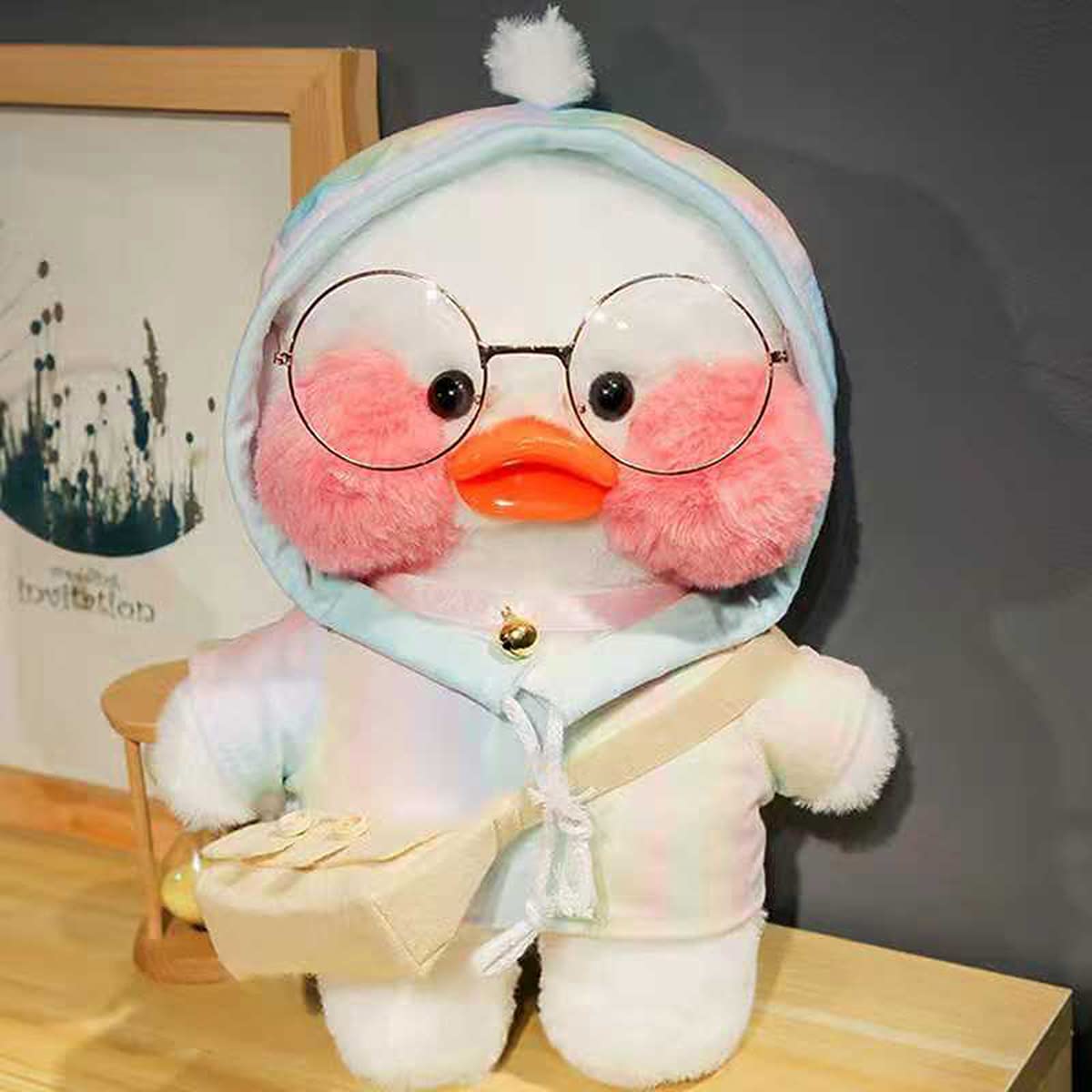 White Duck Stuffed Animal Plush Toy - 12inch Soft Huggable Plushie with Cute Light Grey Hoodie for Kids & Girls | Perfect for Cuddling, Room Decor, DIY Crafts, and Gift Giving