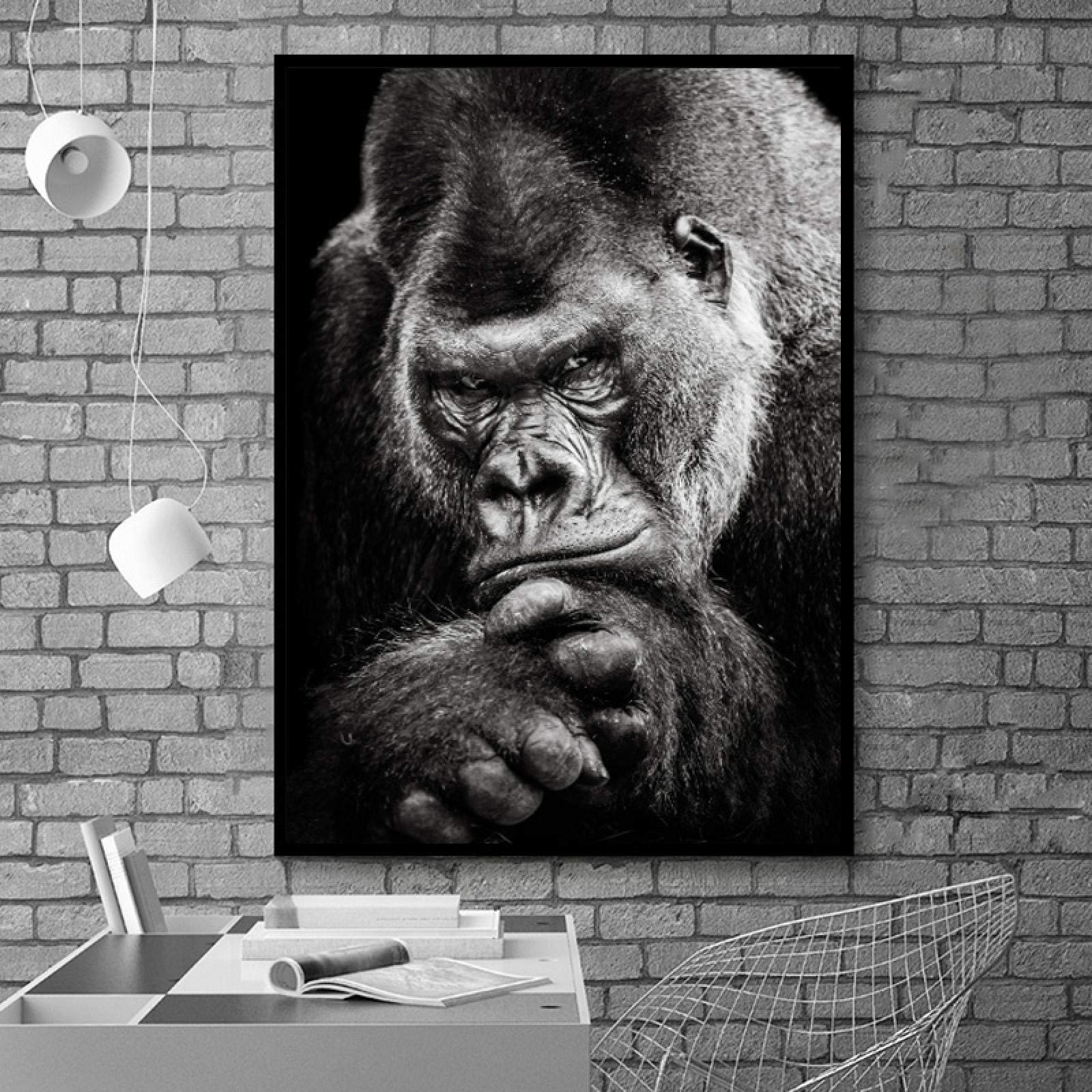 Black and White Gorilla Canvas Wall Art - 70x90cm Unframed Animal Painting, Monkey Poster Print for Living Room & Home Decor | Perfect for Jungle Theme, Office or Modern Interior Design