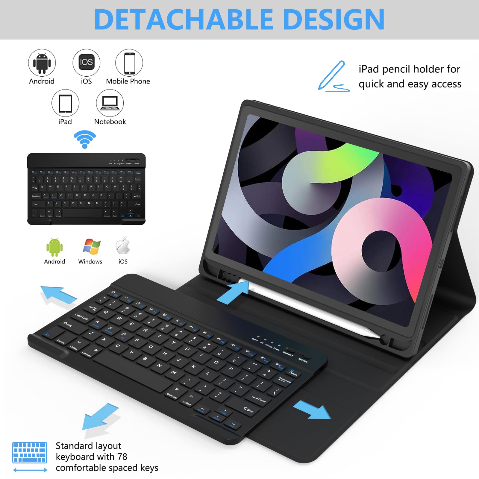 TaIYanG iPad Air 11-inch M2/M3 Keyboard Case (2024/2025) - Compatible with iPad Air 5th/4th Gen 10.9-inch - Wireless Bluetooth Keyboard with Apple Pencil Holder - Perfect for Work, Study & Travel