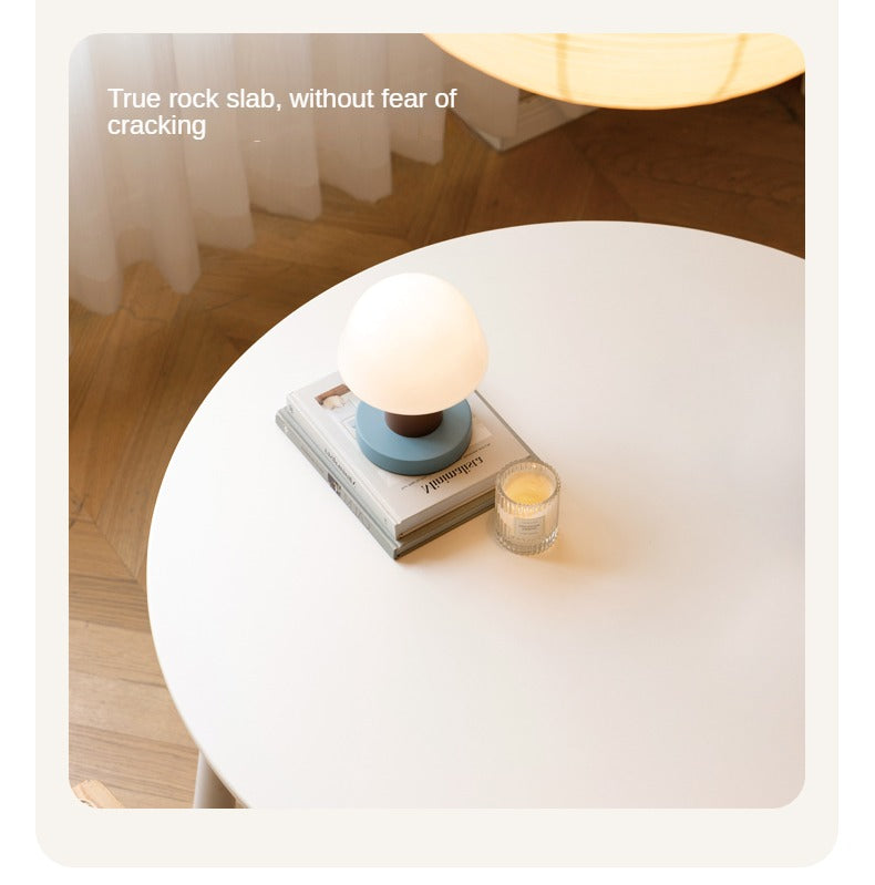 Birch Solid Wood Round Dining Table - White Cream Style Rock Board - Perfect for Modern Kitchens, Dining Rooms & Small Spaces