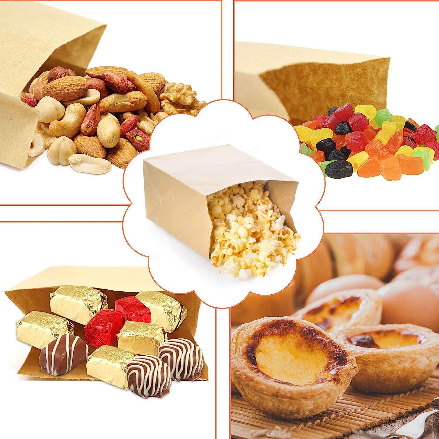 100 Pack Small Brown Kraft Paper Bags - Greaseproof, Recyclable & Biodegradable Snack Bags for Popcorn, Cookies, Fries | Perfect for Parties, Picnics, School Lunches & Eco-Friendly Gift Wrapping