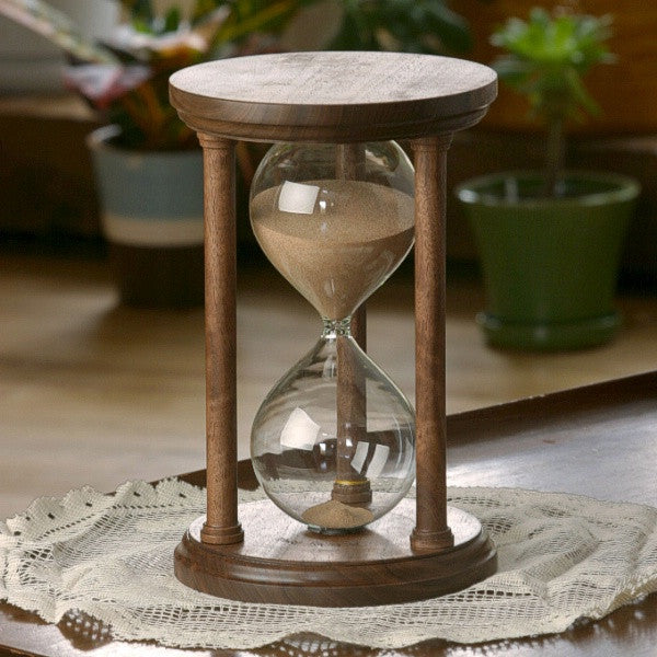 Premium Solid Walnut Hourglass with Smooth Spindles - 30 Minute Sand Timer for Home Office Decor, Meditation & Kitchen Cooking Timer