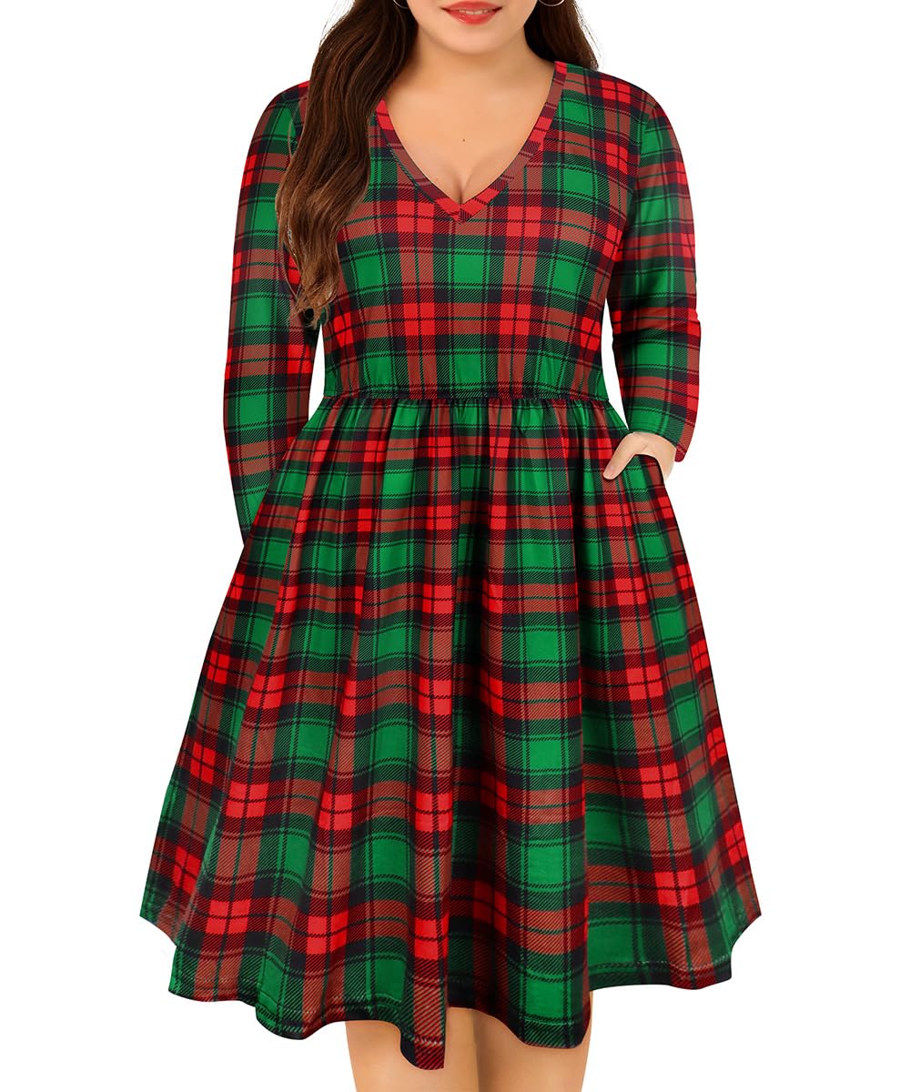 **CARCOS Plus Size Dresses for Women - Crew Neck & V-Neck Long Sleeve Knee-Length Fall Winter Dresses with Pockets (XL-5XL) | Flattering for Curvy Figures | Perfect for Work, Parties & Casual Outings**