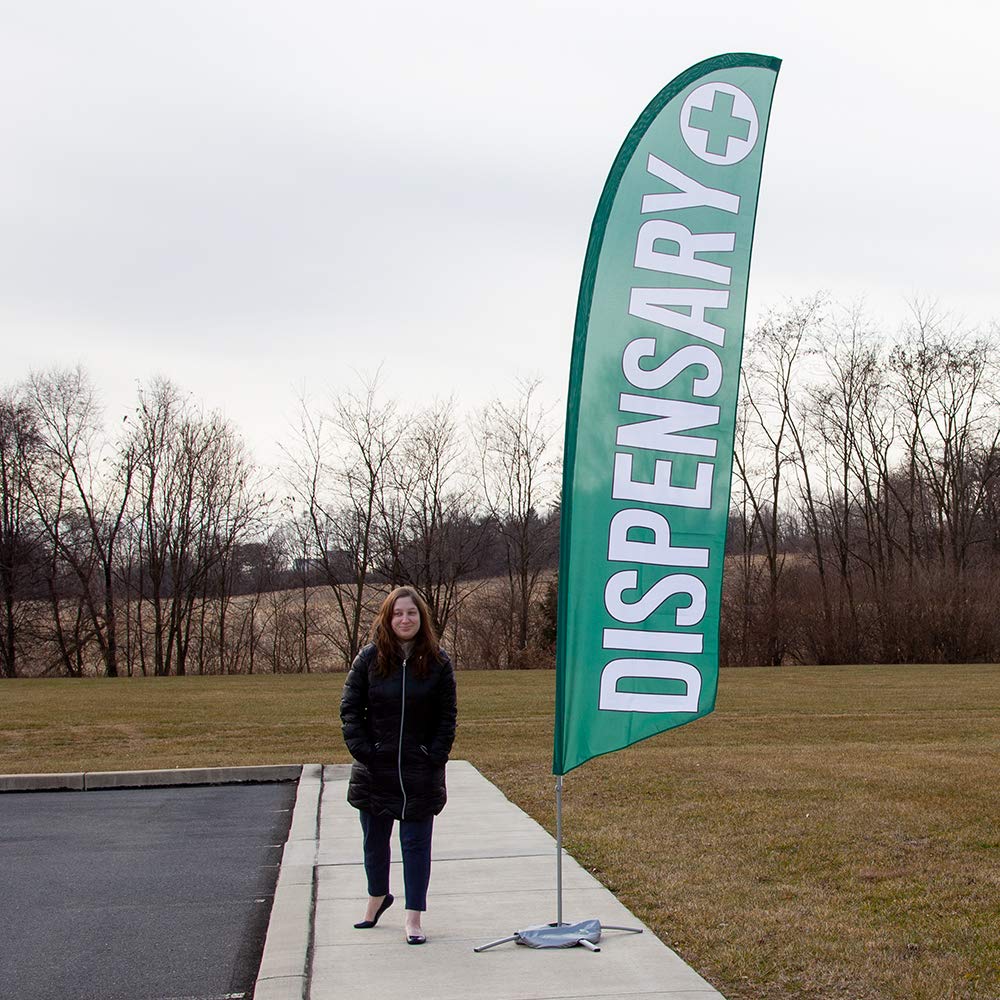 13.5ft Custom Printed Feather Flag with Cross Base & Weight Bag - Premium Advertising Swooper Flag Kit for Dispensary Business - Made in USA - Perfect for Outdoor Events, Storefronts & Cannabis Retail Marketing