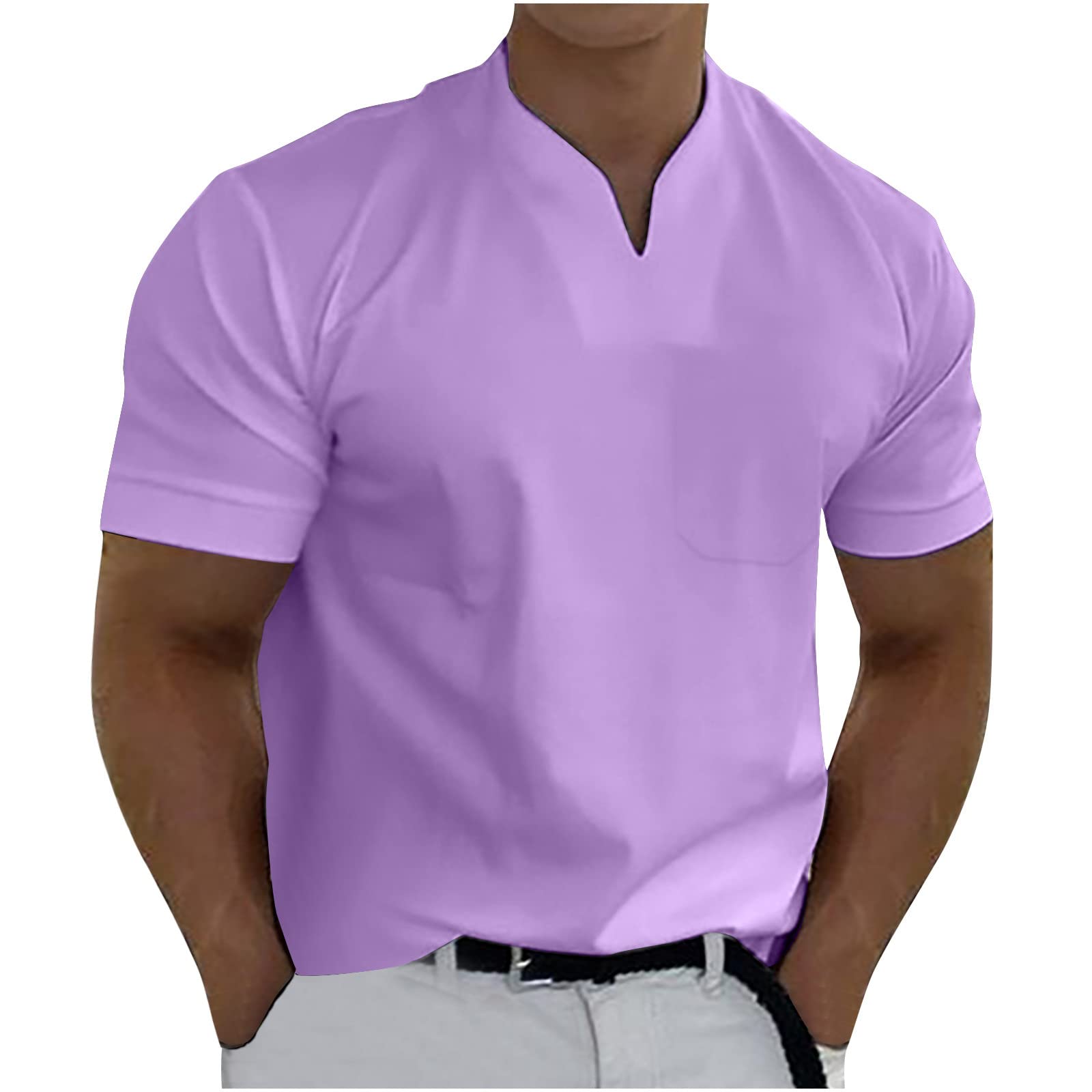 Men's Slim Fit Short Sleeve Henley Shirts - Casual V-Neck T-Shirt for Beach, Yoga & Everyday Wear | Solid Color Breathable Cotton Tee