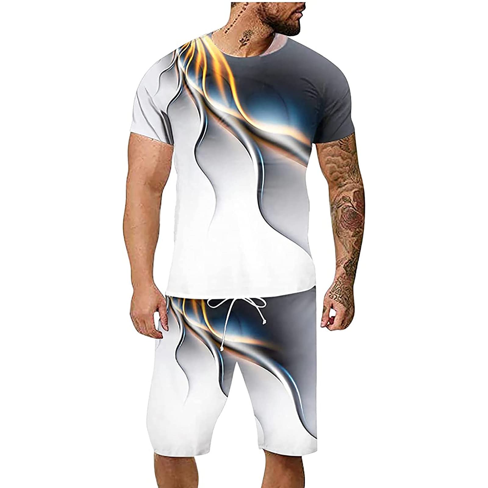Men's 2 Piece Tracksuit Set - Casual Short Sleeve Sweatshirt & Beach Shorts | Summer Outfit for Gym, Travel & Streetwear Fashion 2023