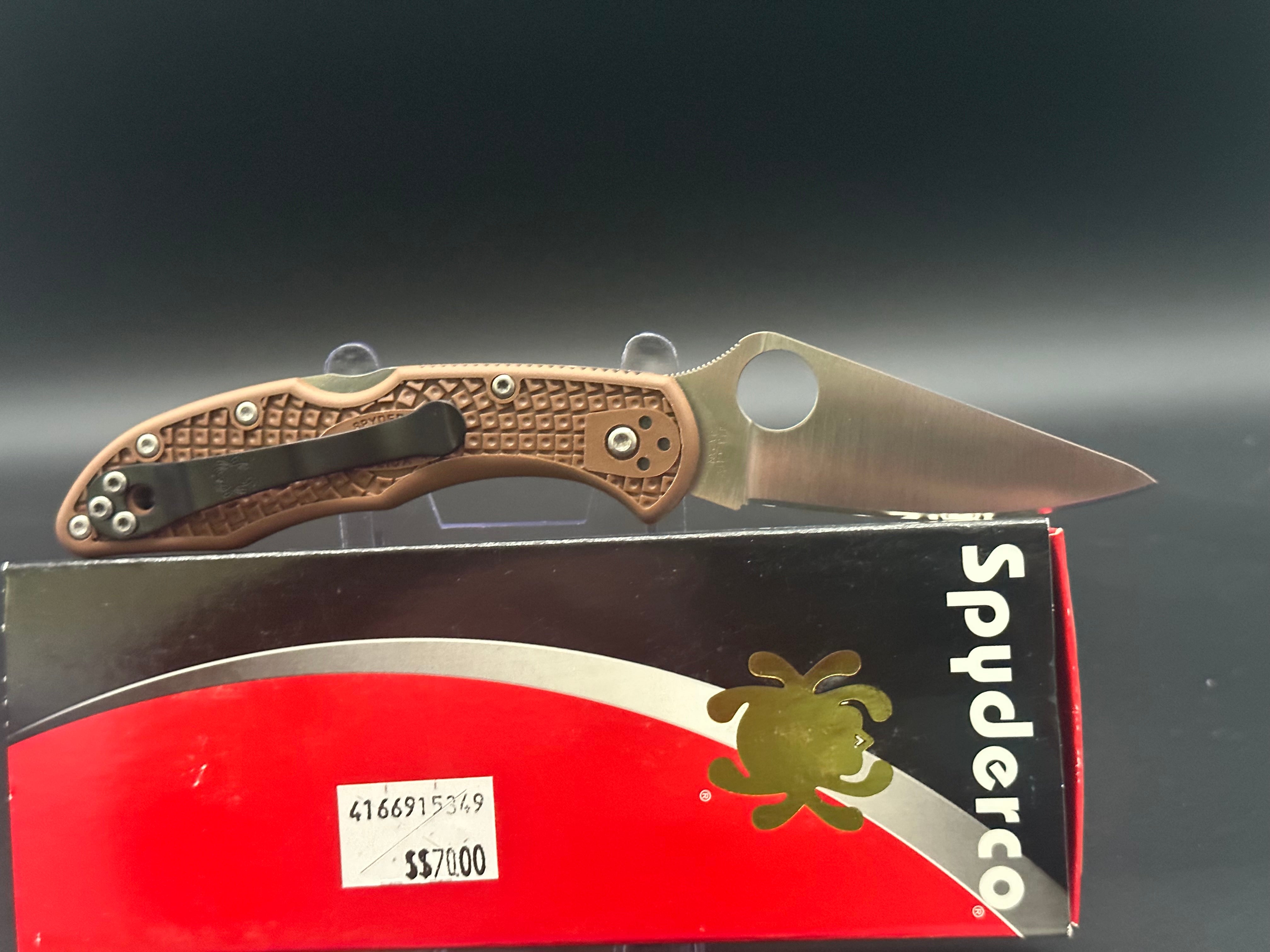 Spyderco Delica 4 Folding Knife - Brown FRN Handle, VG-10 Steel Blade - EDC, Outdoor, Camping & Everyday Carry Knife