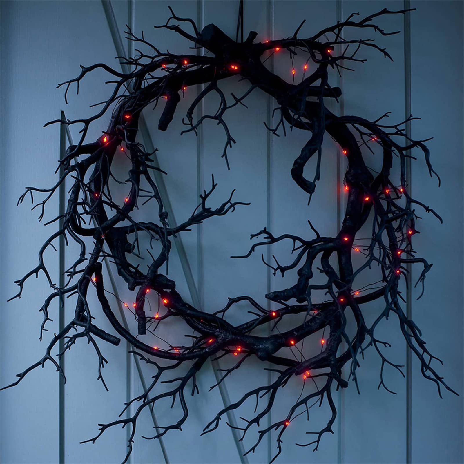 Vintage Halloween Wreath with Skeleton & Maple Leaves - Gothic Indoor Outdoor Decor for Front Door, Wall, Home & Halloween Party - Spooky Fall Decoration for Haunted House Theme