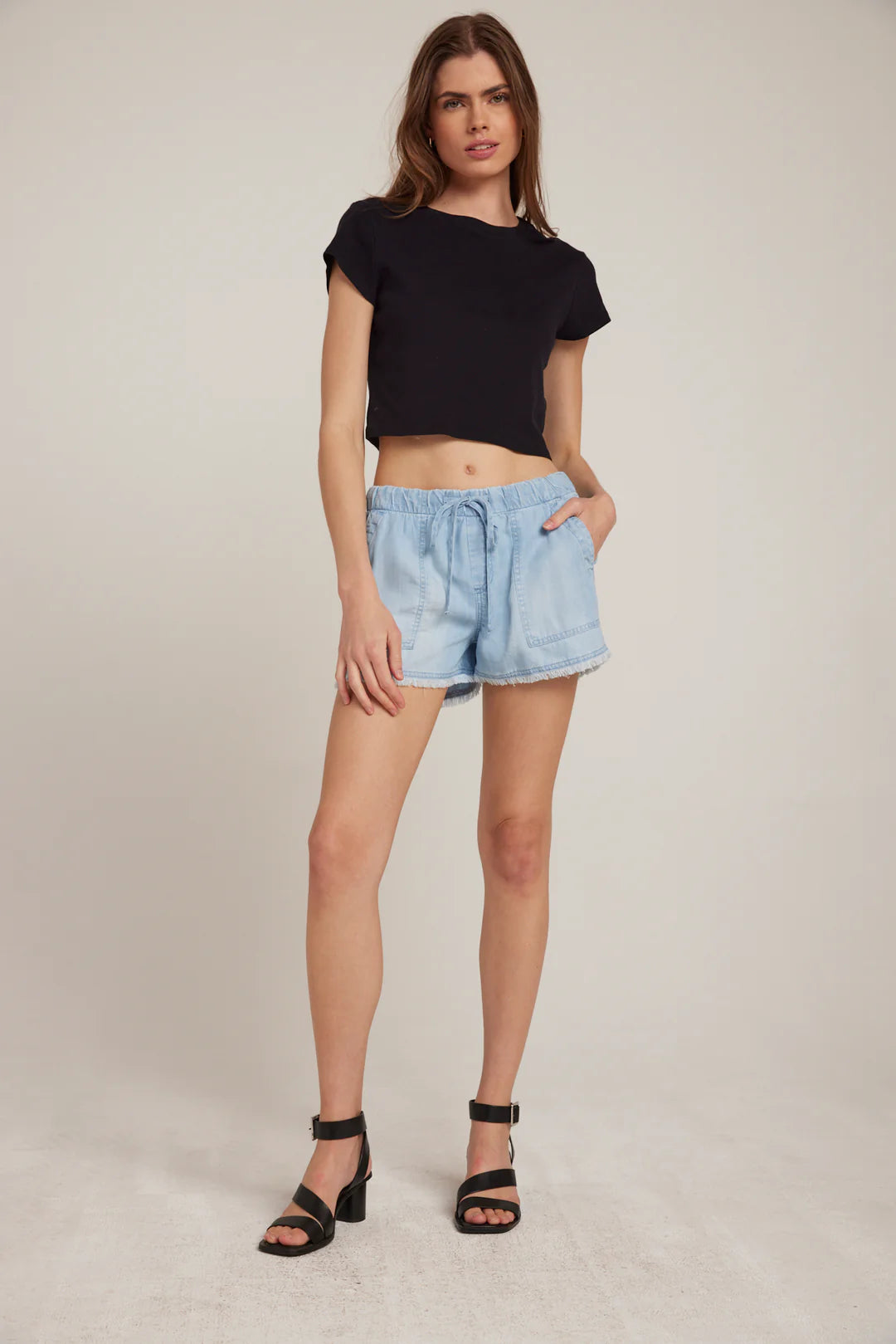 Frayed Tencel Pocket Shorts for Women - Salt Spray Wash Distressed Denim Shorts | Comfortable Summer Casual Wear for Beach, Travel & Everyday Outfits