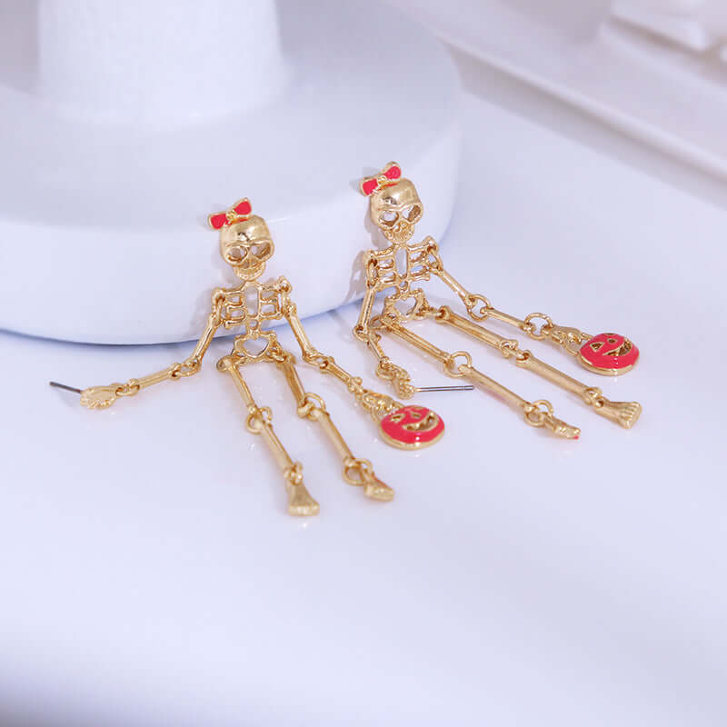Halloween Wicked Death Skeleton Grunge Drop Earrings - Gothic Punk Jewelry for Women | Perfect for Halloween Parties, Cosplay & Alternative Fashion (Style 0728E)