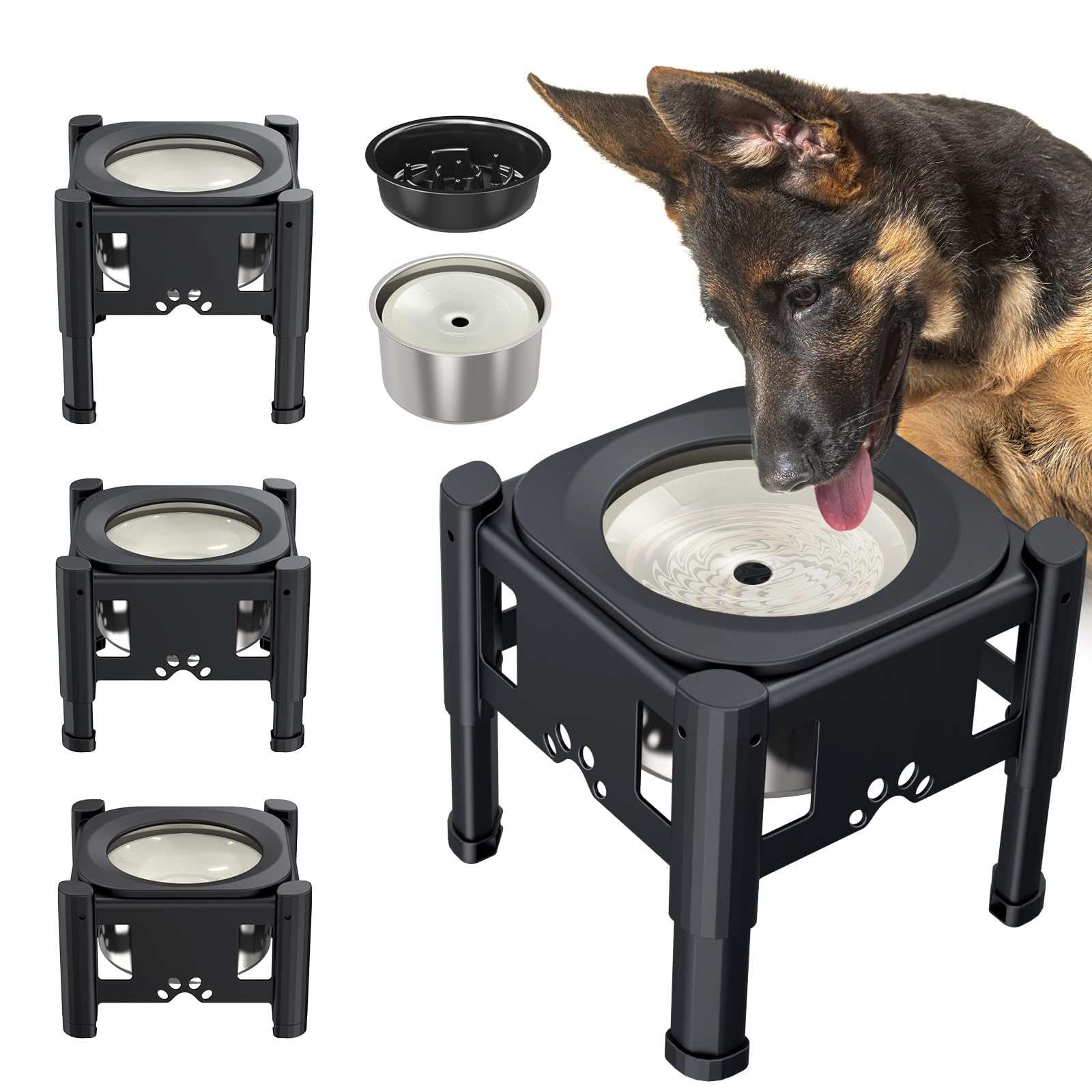 **Lewondr 80OZ Adjustable Elevated Dog Bowl Stand - No Spill Slow Feeder Water Bowl for Small, Medium & Large Dogs - Perfect for Indoor & Outdoor Use**