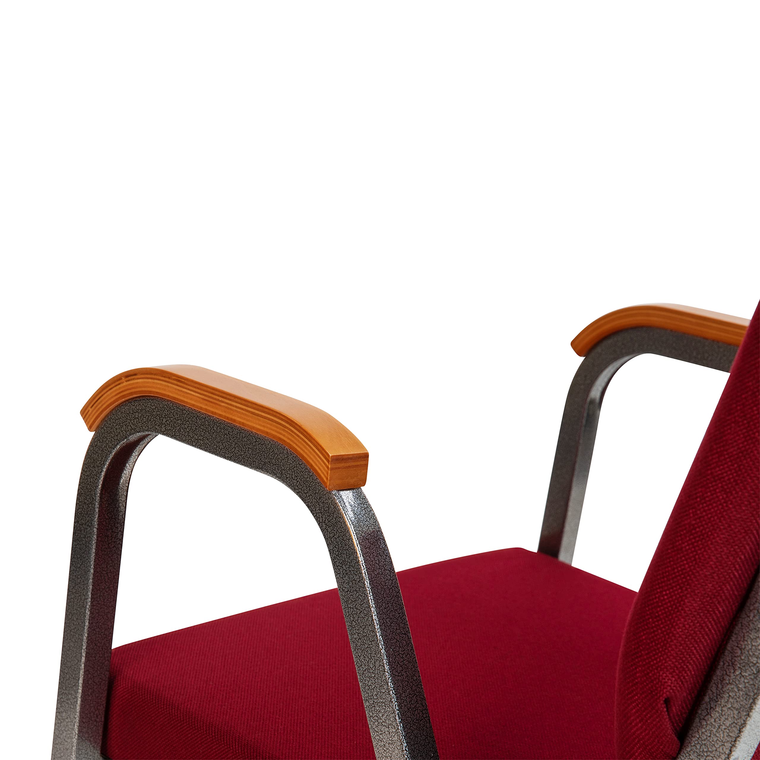 EMMA + OLIVER 21 Inch Stackable Church Chairs with Arms - Burgundy Fabric & Silver Vein Metal Frame - Perfect for Weddings, Events, and Church Gatherings