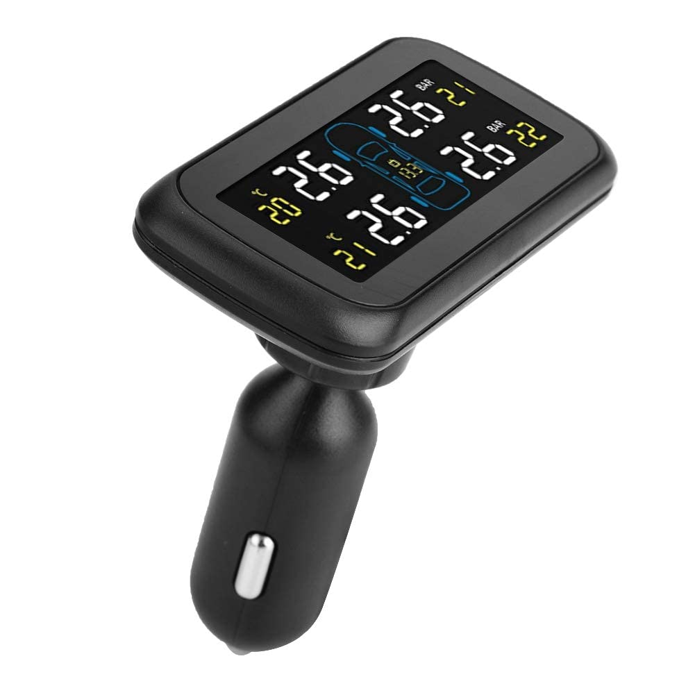 Car TPMS Tire Pressure Monitoring System with 4 Internal Sensors & LCD Display - USB Cigarette Lighter Charger, IP5K4K Waterproof - Real-Time Tire Pressure & Temperature Alert for Safe Driving (SUV/Truck/Car)