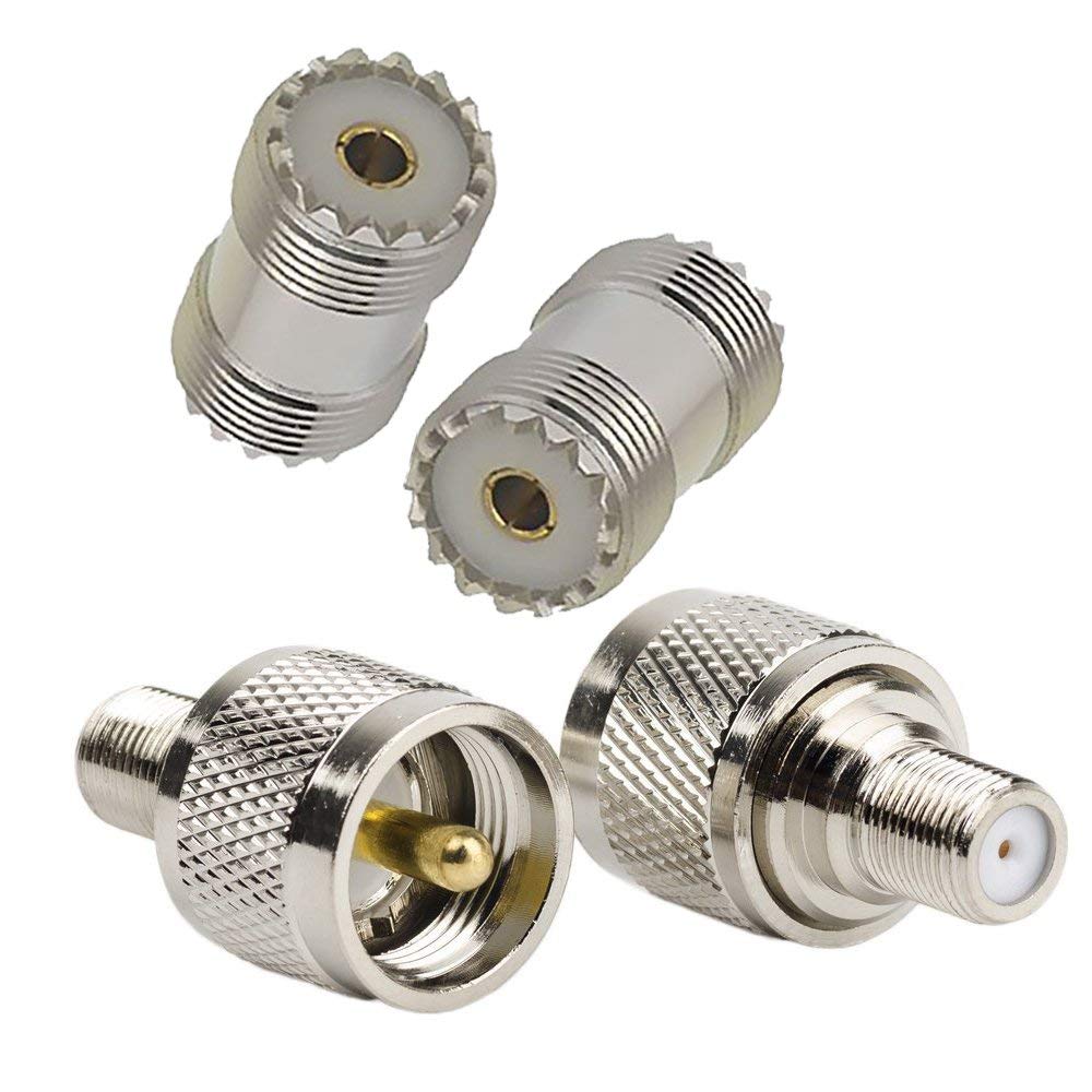2-Pack UHF Male to F Female Coaxial Adapters - High-Quality RF Connectors for CCTV, TV Antenna, Satellite & Ham Radio Installations