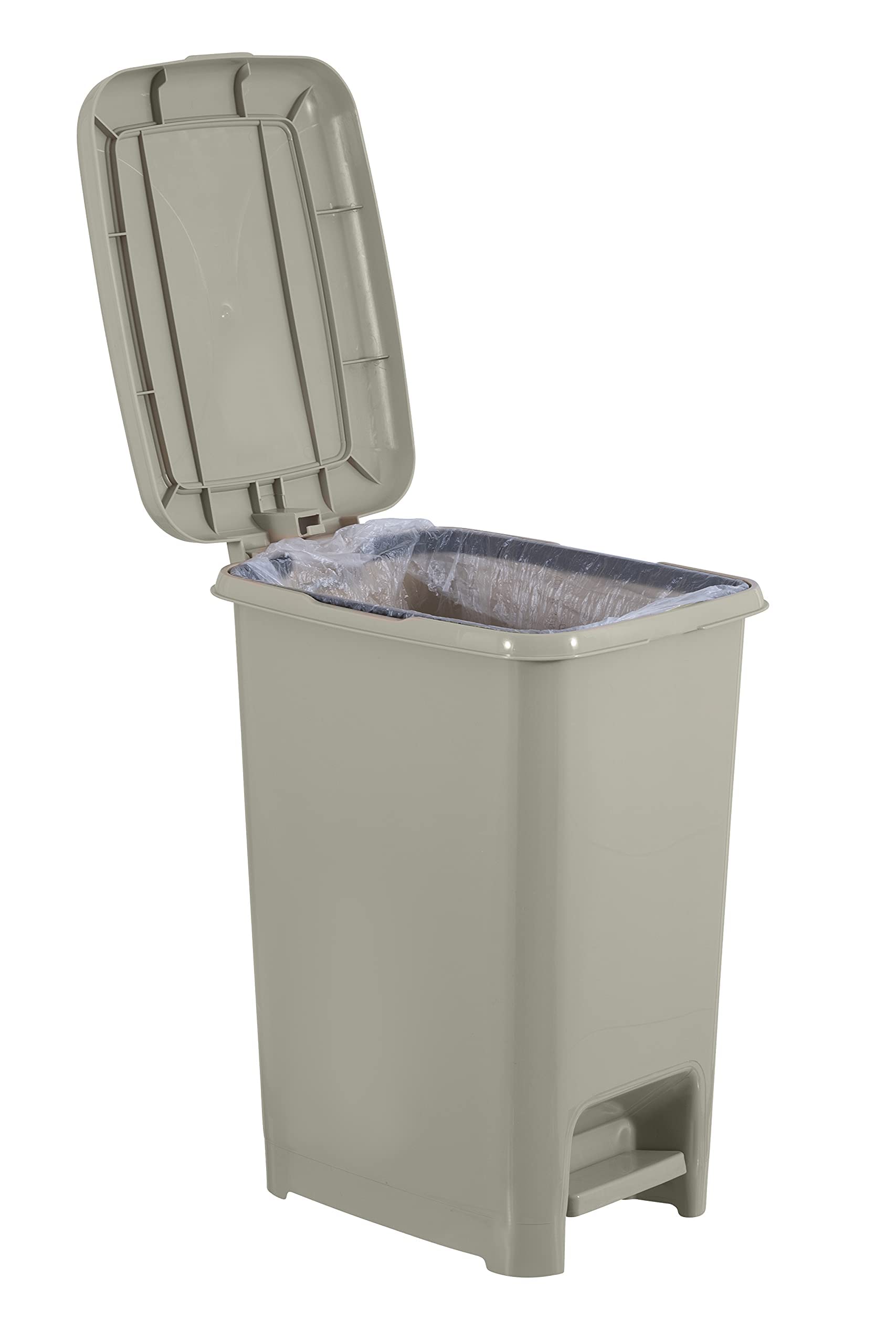 Superio 6.5 Gallon Slim Step-On Trash Can with Lid - Greige - Foot Pedal Garbage Bin for Kitchen, Bathroom, Office, Bedroom, Dorm & Patio - Perfect for Small Spaces & Waste Disposal Needs