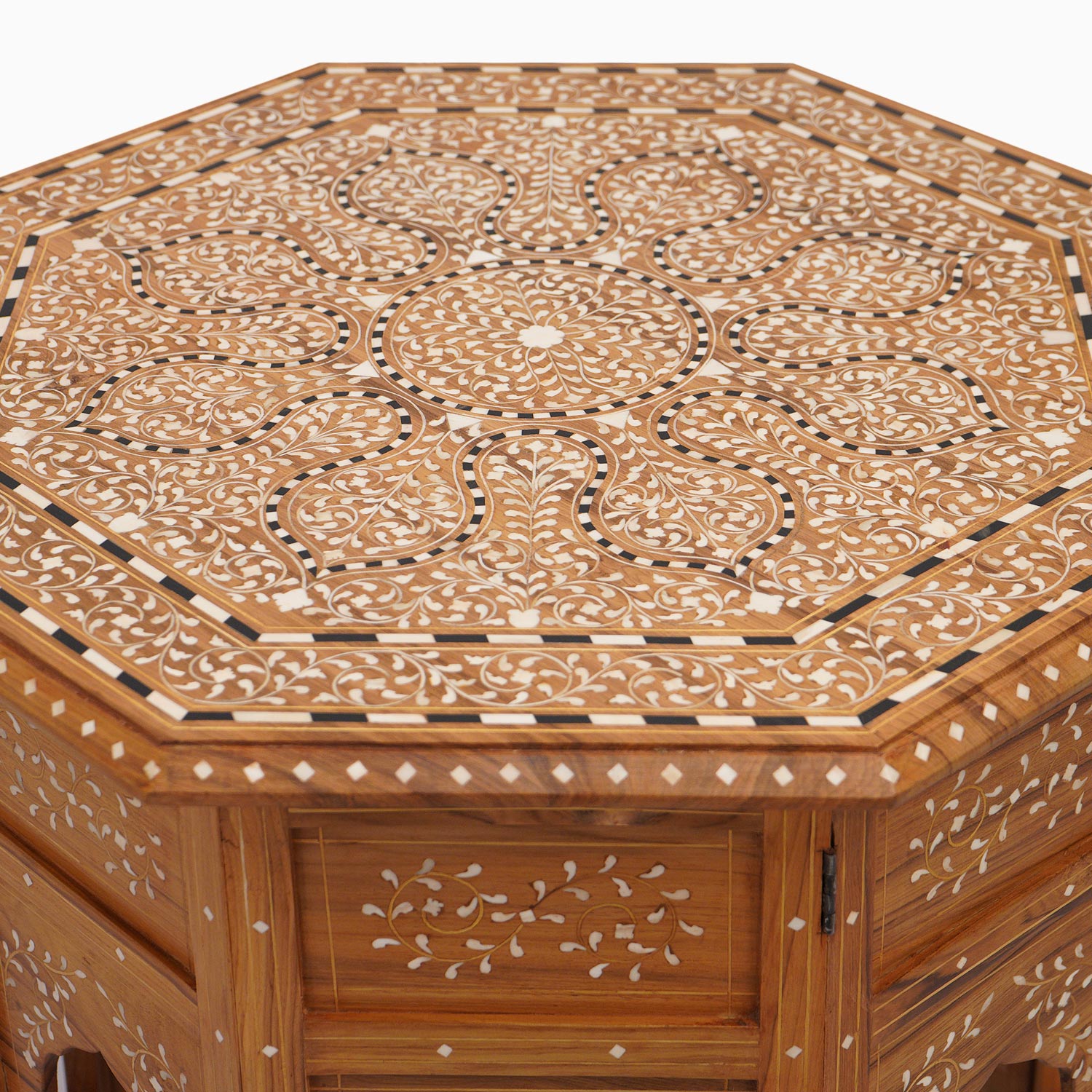 Exquisite Natural Bone Inlay Table - Handcrafted Wooden Furniture with Intricate Mosaic Design - Perfect for Boho Chic Home Decor, Living Room Centerpiece or Luxury Office Statement