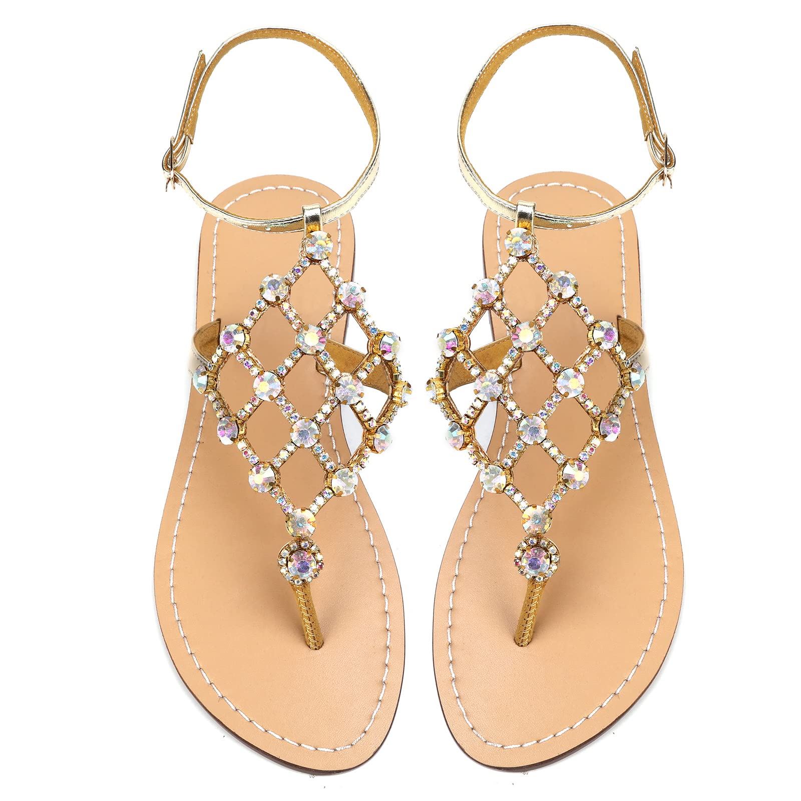 UTIKLIOU Women's Rhinestone T-Strap Flat Sandals - Stylish Summer Flip Flops with Thong Design - Perfect for Beach, Pool, and Casual Outings