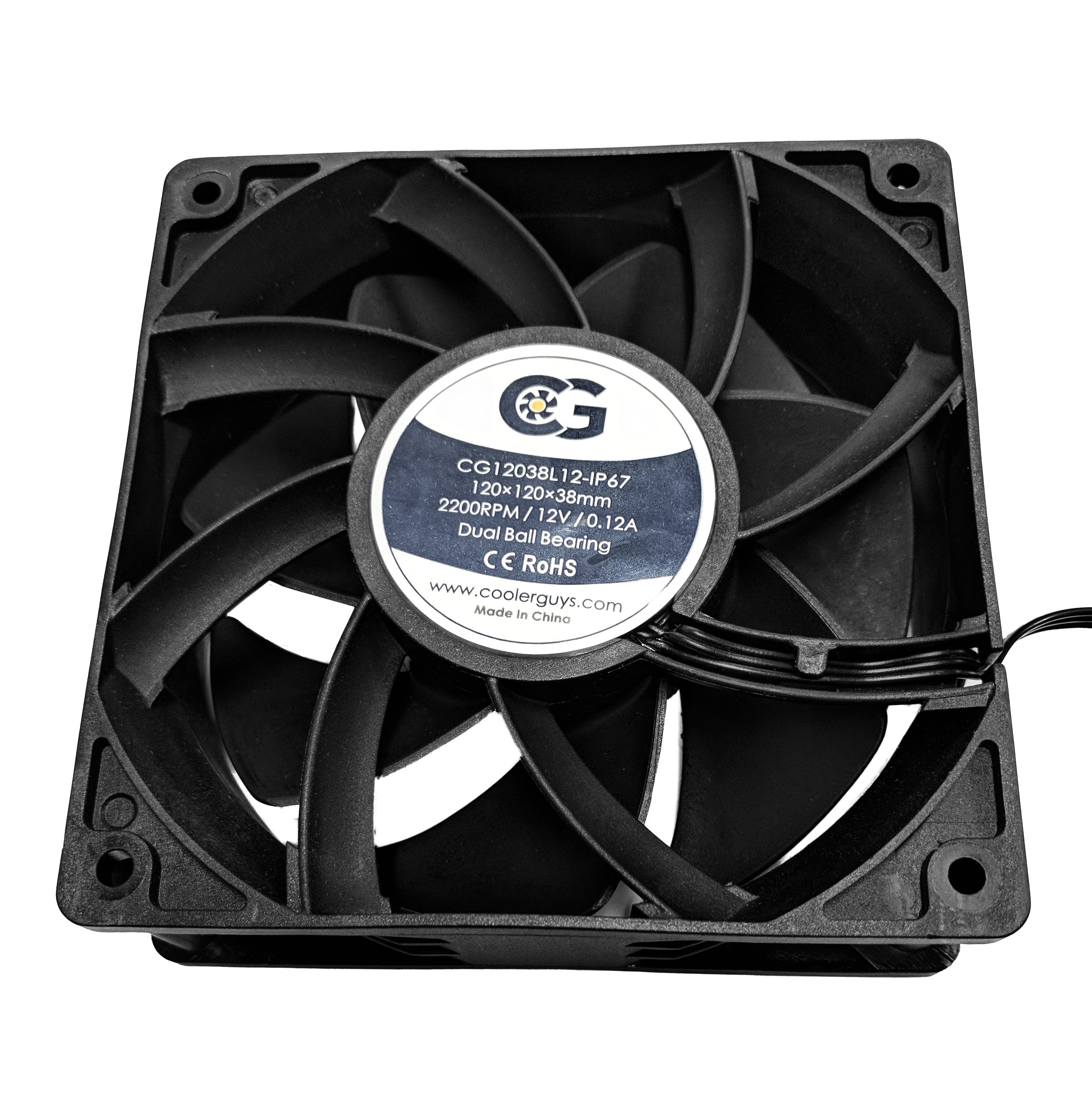 Coolerguys 120mm x 120mm x 38mm IP67 Waterproof Cooling Fan - 12VDC 3-Pin Low Speed PC Case Fan for Computer, Gaming Rig, Server & Industrial Equipment