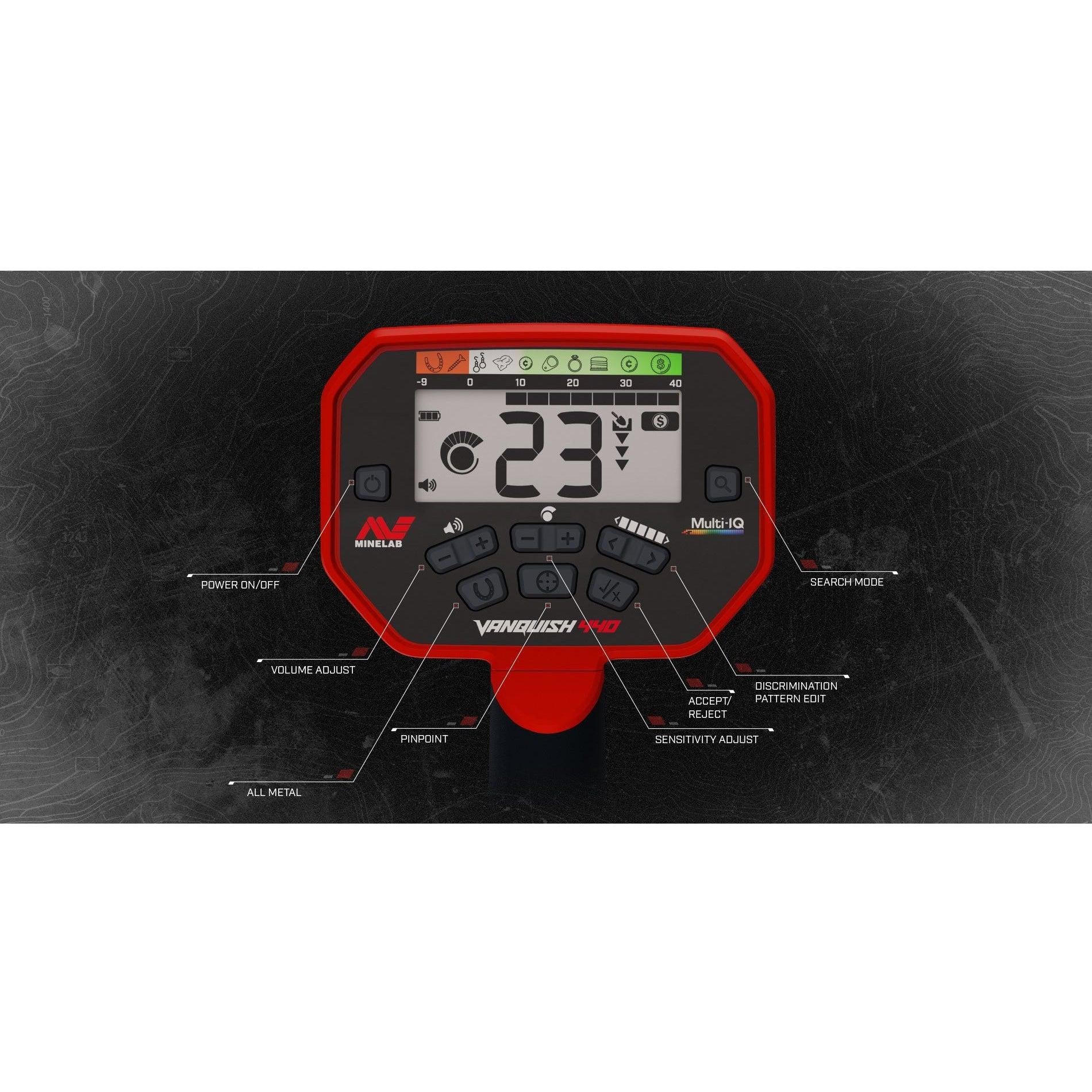 Minelab Vanquish 440 Metal Detector for Adults & Kids - Waterproof Coil, Wireless Audio, Multi-Frequency Technology - Perfect for Beach, Park & Treasure Hunting Adventures