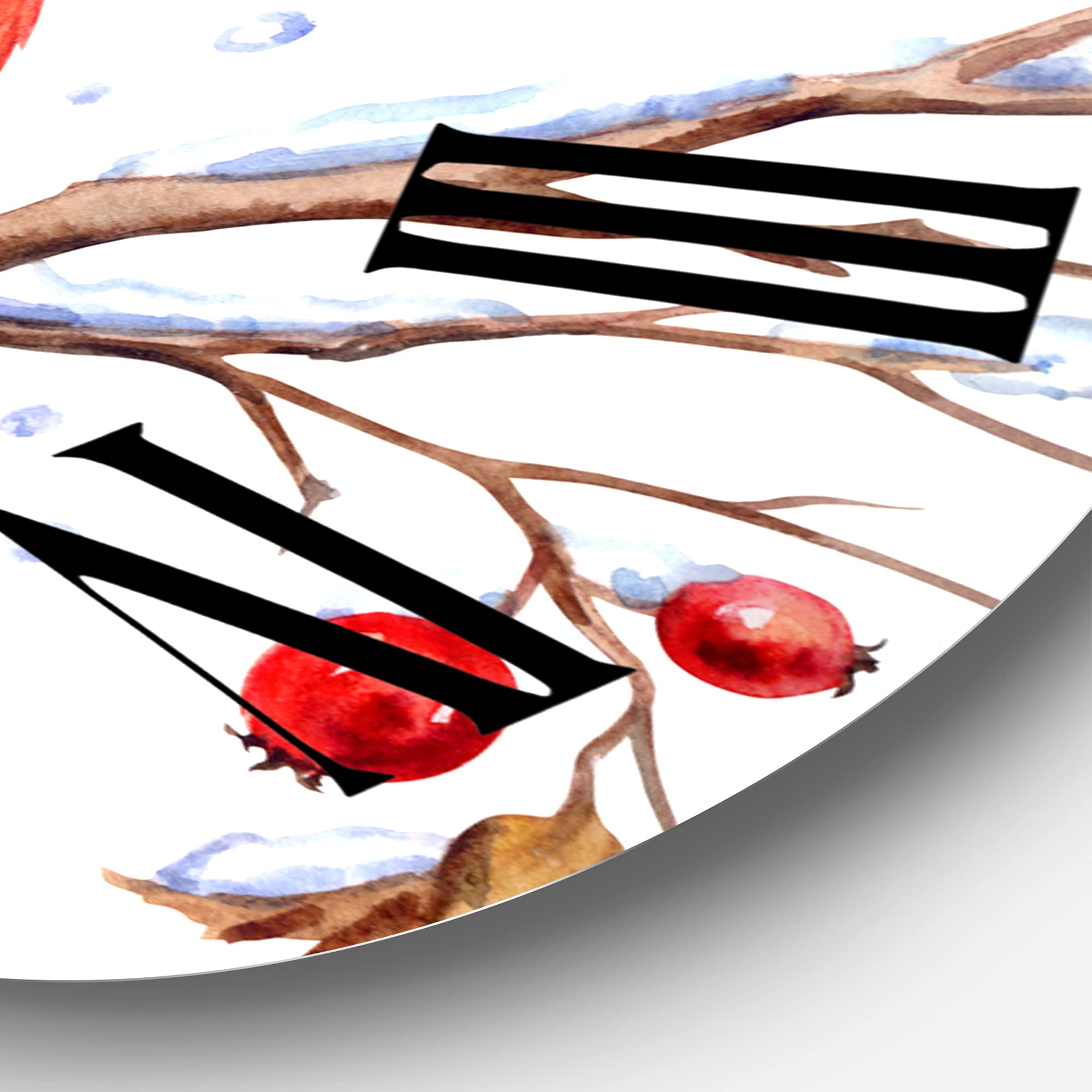 DesignQ Traditional Wall Clock - Two Bullfinches on Hawthorn Branch with Snowfall - Large Decorative Wall Clock for Bedroom, Living Room, Office | Perfect for Home Decor, Gift Giving & Farmhouse Style Interiors