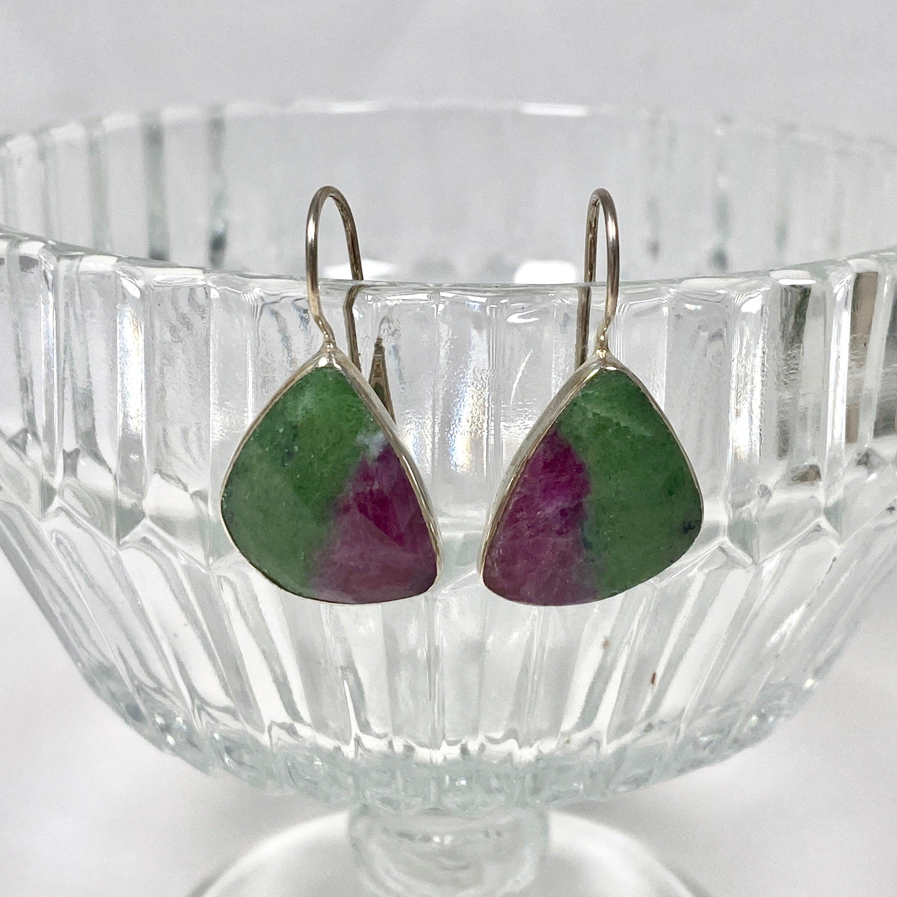 Ruby in Zoisite Faceted Teardrop Earrings with Fixed Hook - Elegant Handmade Jewelry for Women, Perfect for Parties, Weddings & Special Occasions - KEGJ1117