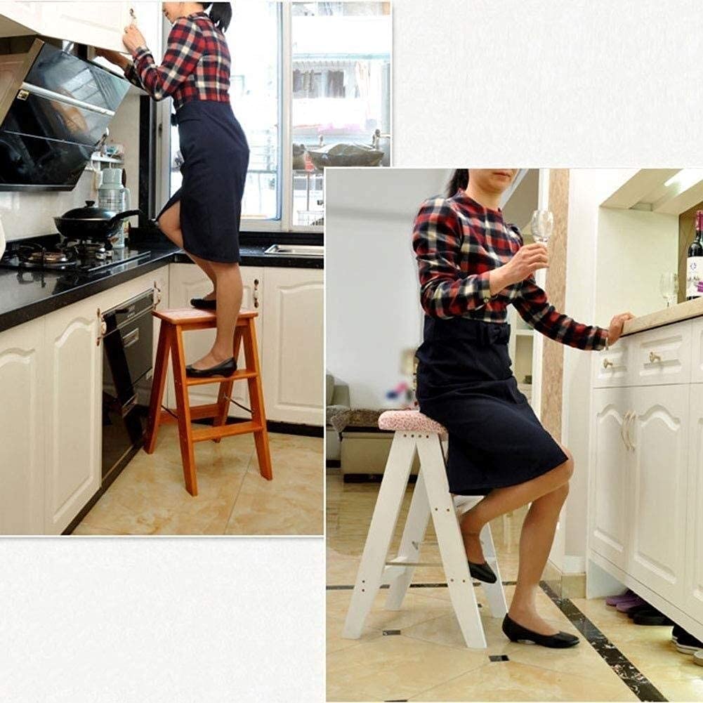 FADUNI Solid Wood Folding Step Stool for Home - Multifunctional Kitchen Stool, Ladder Chair, Footrest - Light Color - Perfect for Small Spaces, Cooking, Bathroom & Living Room Use