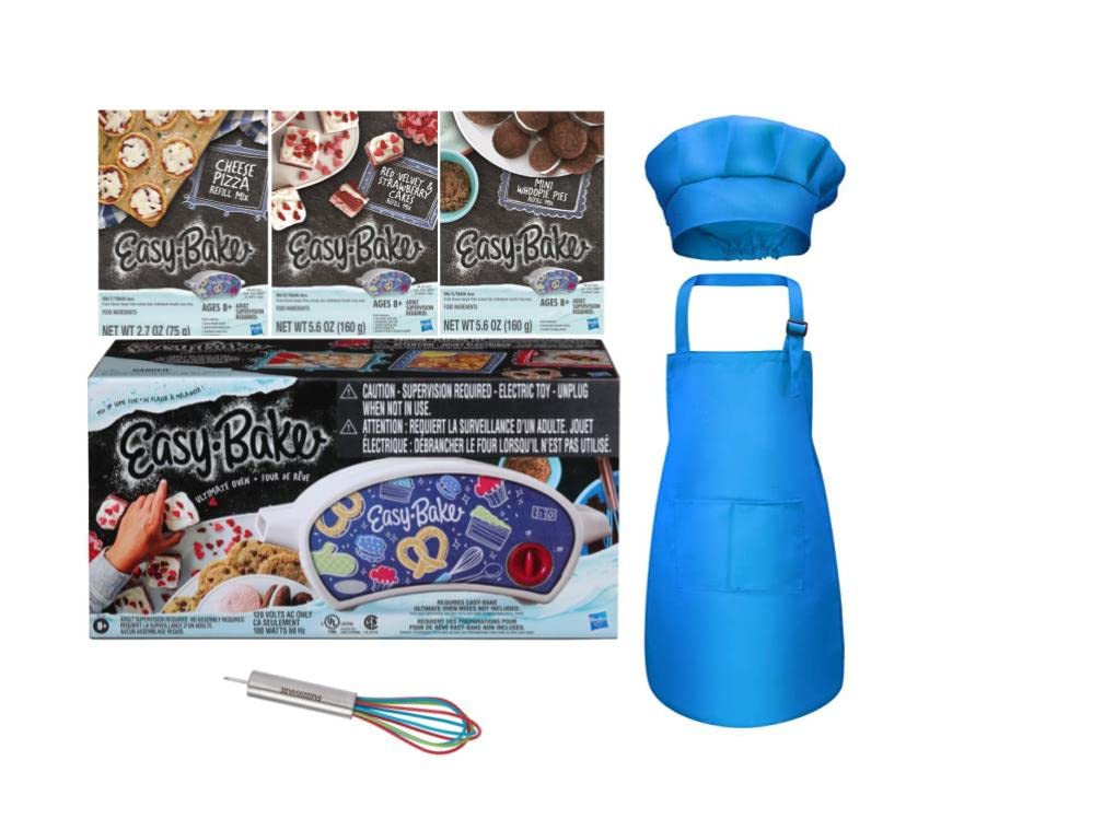Easy Bake Ultimate Oven Baking Star Edition Kit - 13.8 Oz Refill Mixes (Pizza, Whoopie Pies, Red Velvet & Strawberry Cakes) with Mini Whisk, Chef Hat & Apron - Perfect for Kids Baking Parties & STEM Learning Activities