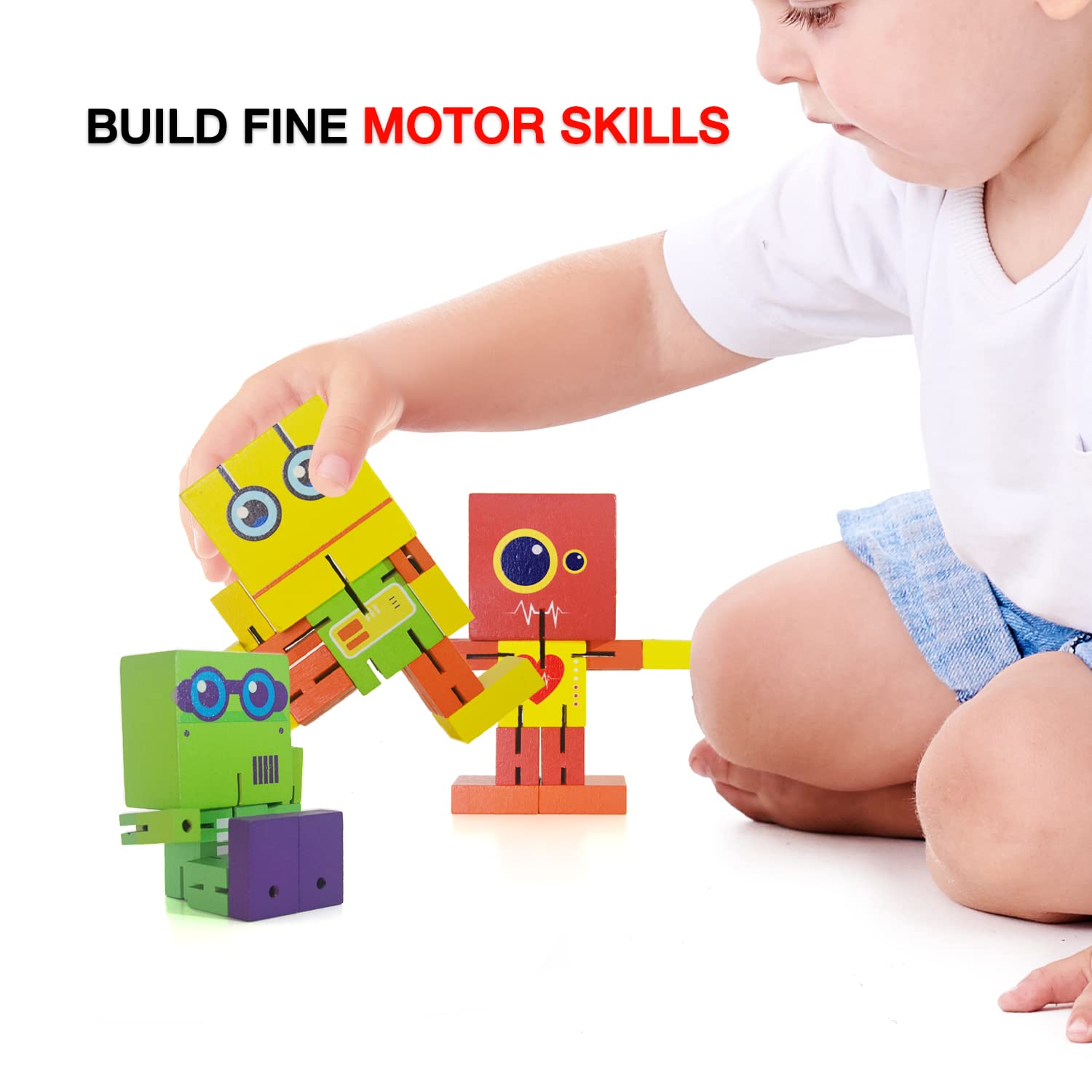Wooden Robot Toy - Cubebot Transforming Puzzle Cube for Kids & Adults | Fidget Toy, Stacking Robot, Brain Teaser | Perfect for Stress Relief, Office Desk & STEM Learning