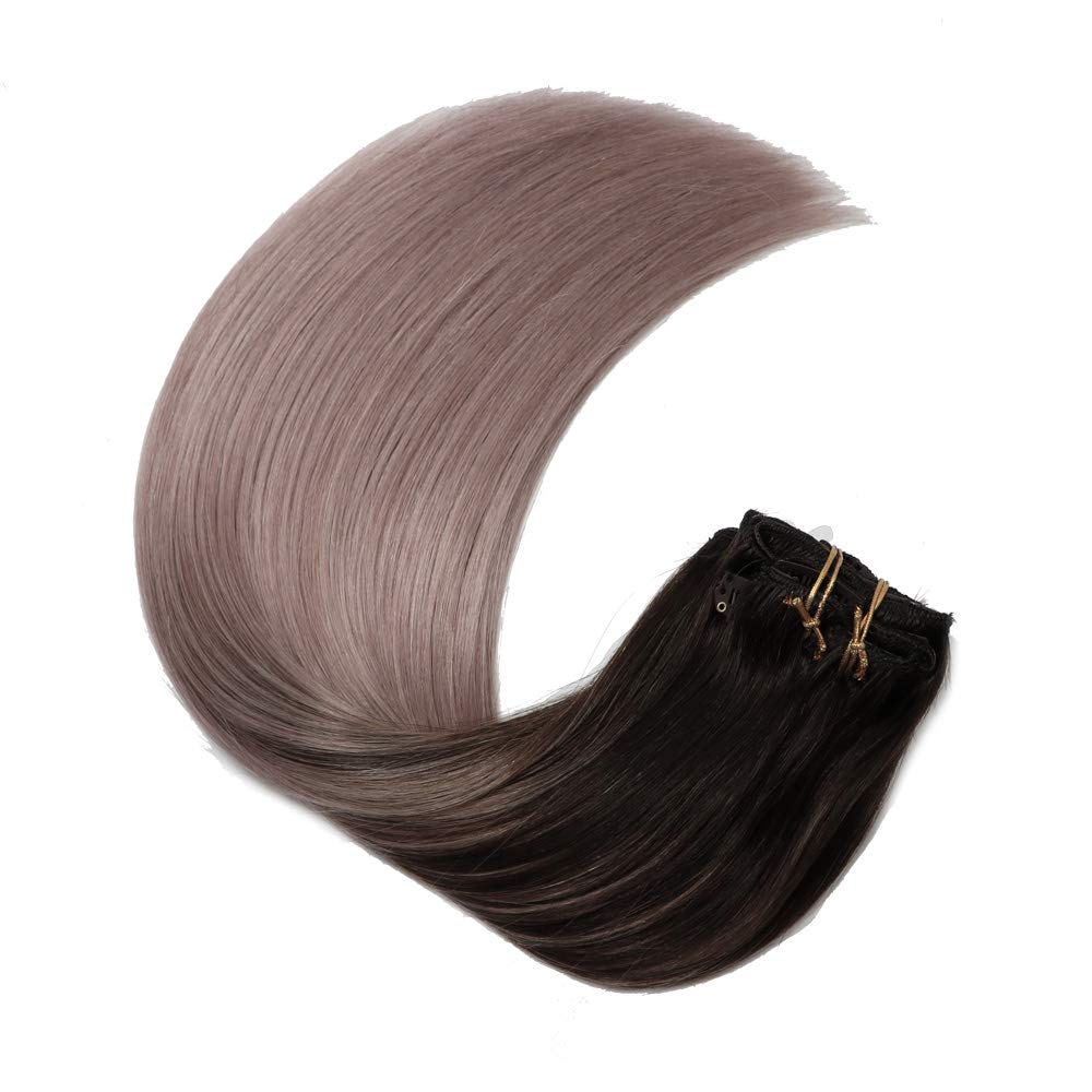 HUAYI 7Pcs 20inch Tape In Hair Extensions - 120g Brown to Milky Lavender Ombre Human Hair, Soft Thick Ends, Tangle Free & Durable for Daily Styling, Parties & Special Occasions