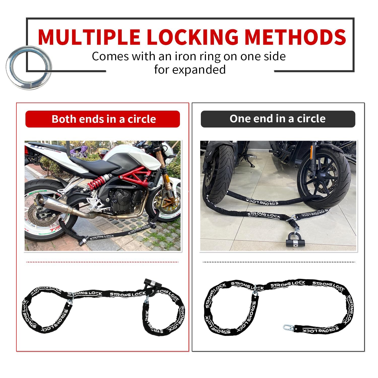 AKM 12mm Thick Heavy Duty Motorcycle Chain Lock - 8.2ft Super Long Anti-Theft Bike Lock with 16mm U Lock & 4 Keys - Secure Motorcycles, ATVs, Trailers, Containers - Perfect for Outdoor Parking, Storage Yards & Road Trips