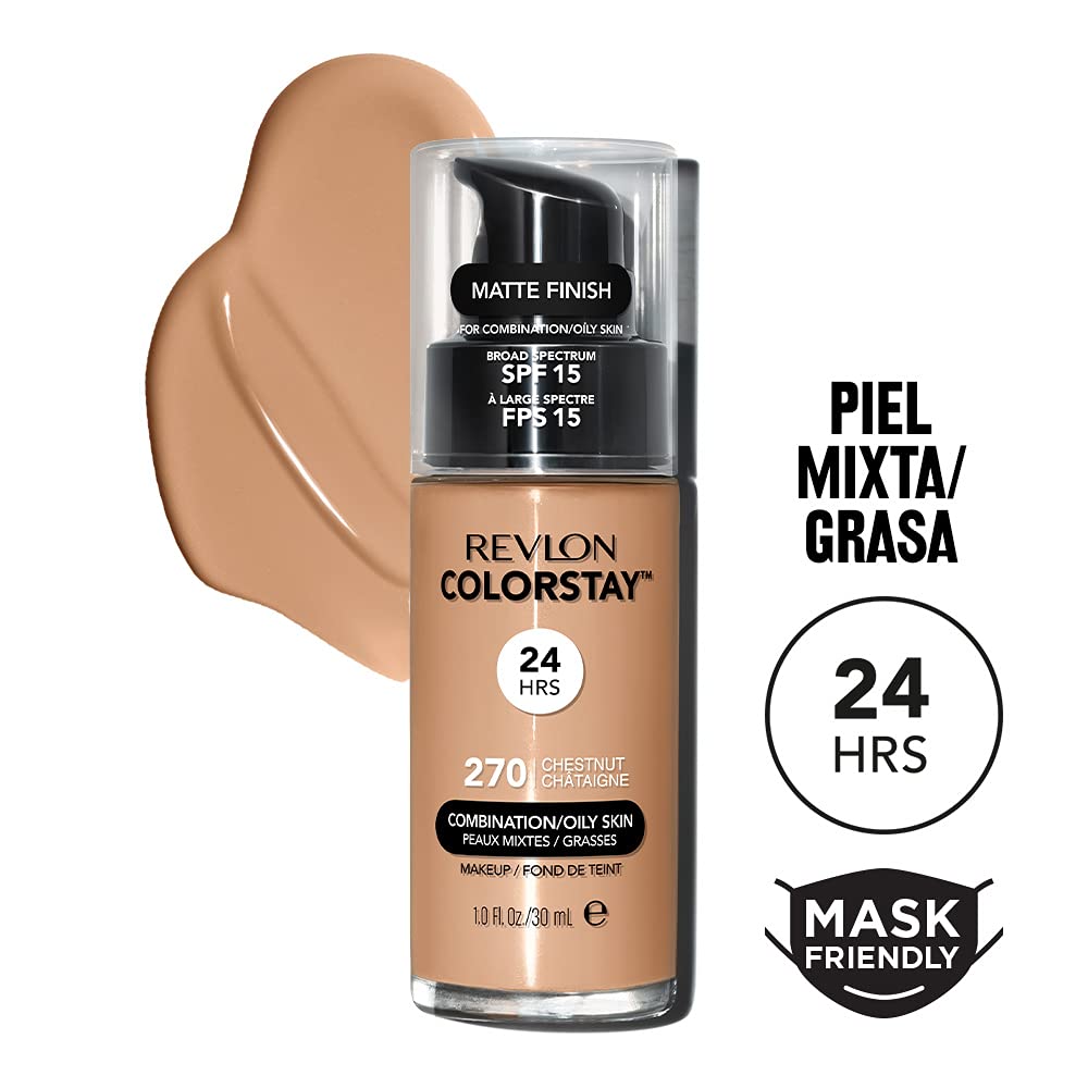 Revlon Colorstay Makeup Base for Oily Skin - Light Chestnut, Long-Lasting Matte Finish for Daily Wear