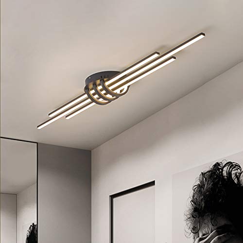 LITFAD Modern Slim Linear Flush Mount Ceiling Light - 3-Light LED Fixture with Acrylic Shade in Warm White (3000K) - Perfect for Dining Room, Bedroom, Restaurant & Hotel Lighting - Black Finish