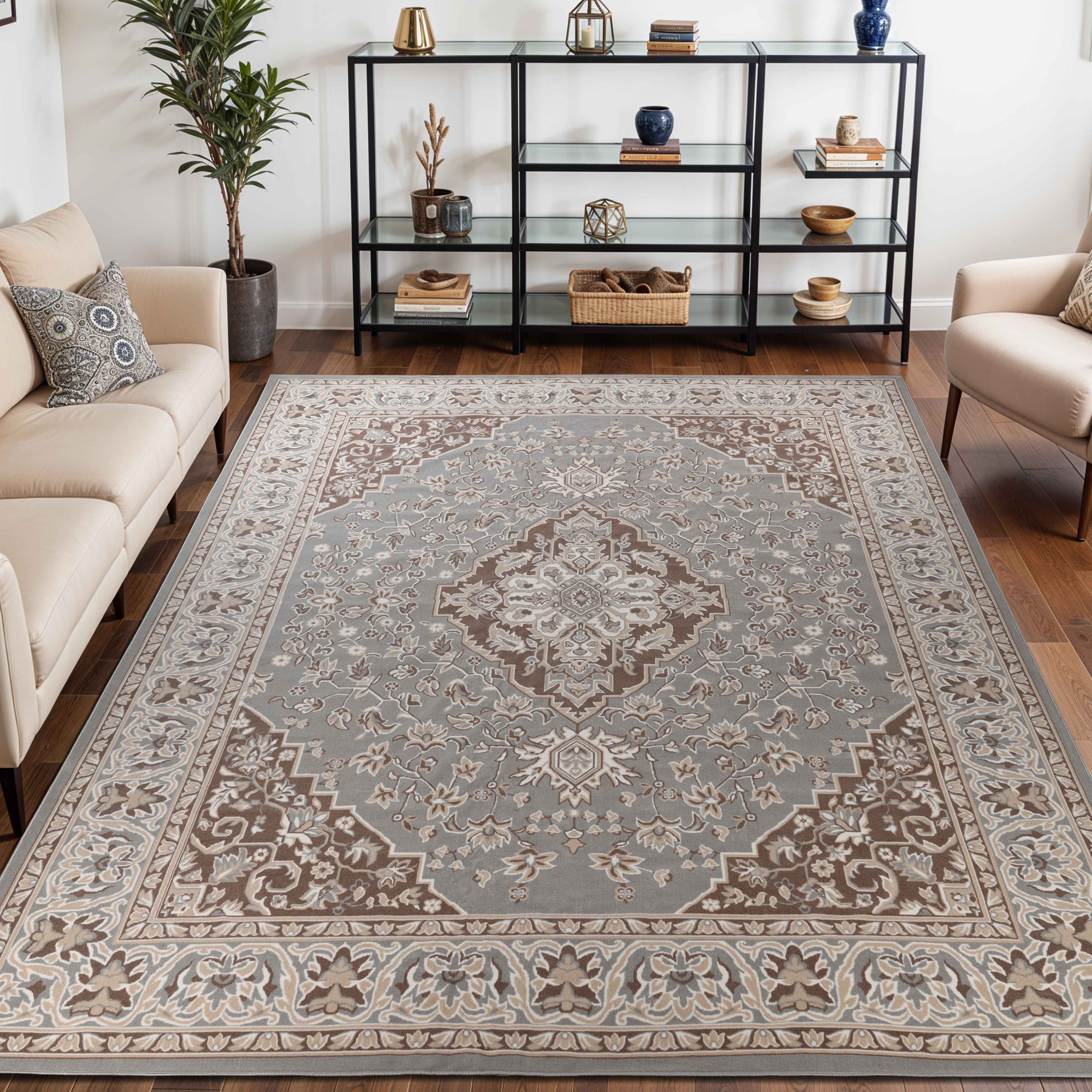 Glendale Traditional Floral Medallion Indoor Area Rug - Non-Slip Living Room Carpet, Bedroom Runner, Hallway Decor | Soft & Durable Home Floor Mat for Cozy Interior Design