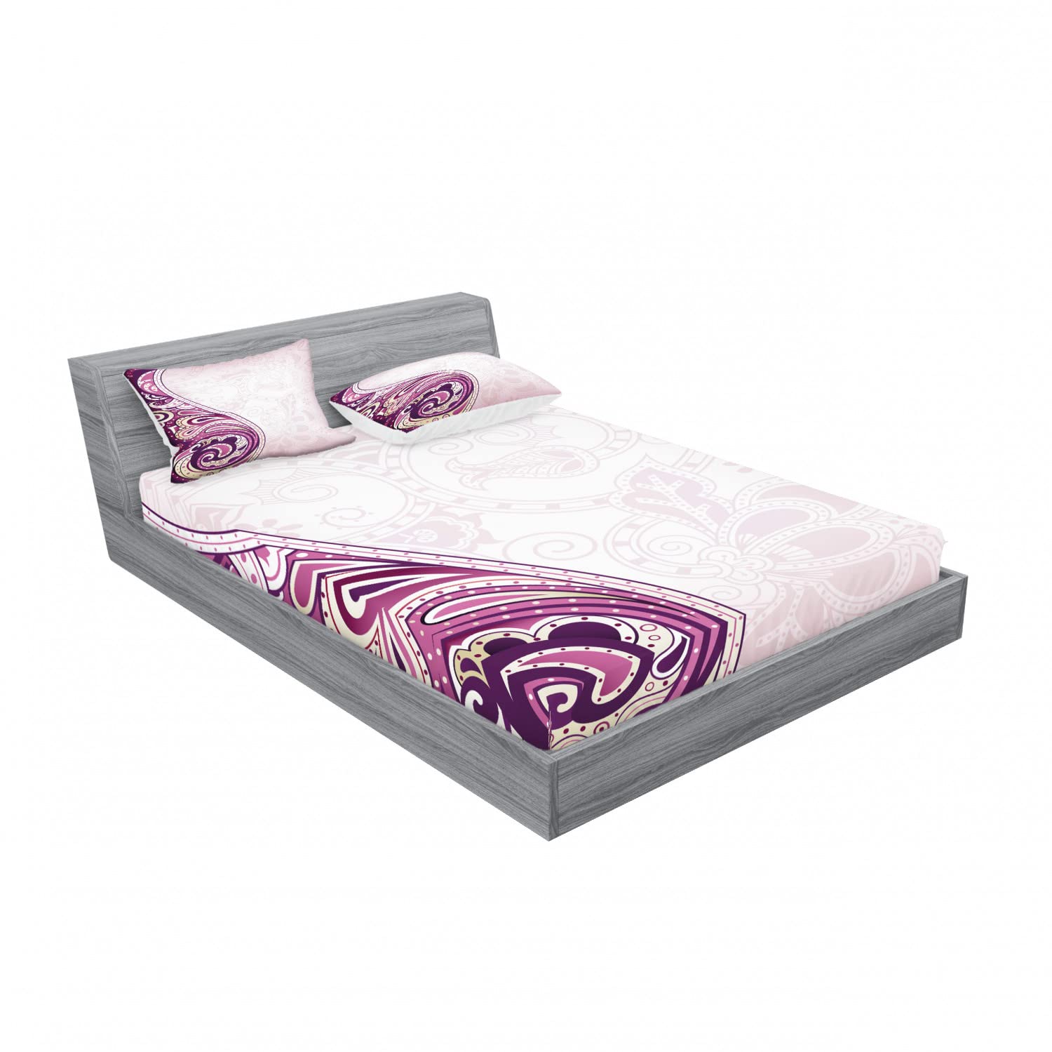 Ambesonne Floral 2-Piece Full Size Fitted Sheet Set with 4 Pillow Shams - Swirled Petals Design in Pale Pink Fuchsia Plum | Soft Bedding Collection for Master Bedroom, Guest Room & Dorm Decor