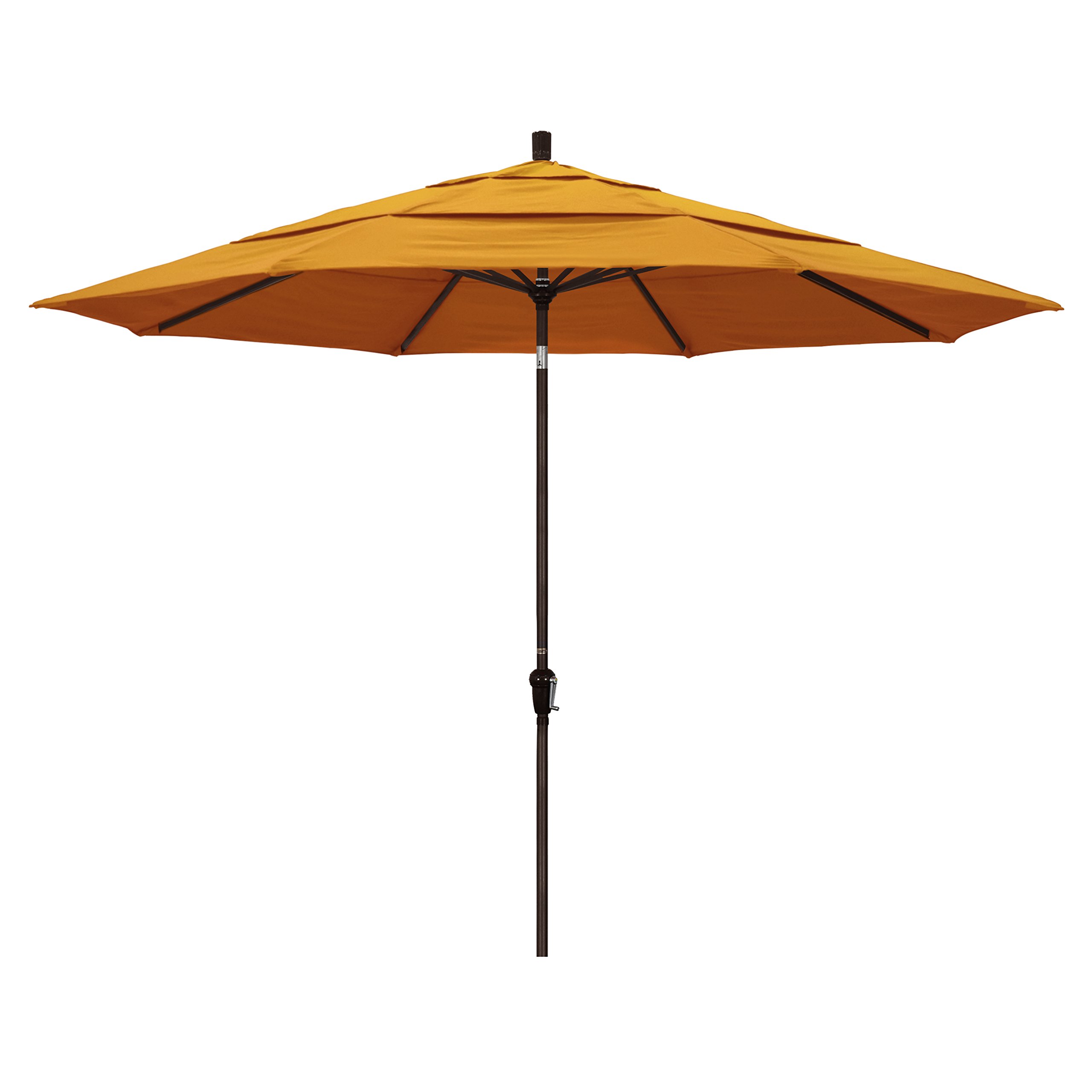 11' Round California Market Umbrella with Crank Lift & Auto Tilt - Bronze Aluminum Pole & Durable Lemon Olefin Canopy - Perfect for Patio, Garden, Poolside and Outdoor Dining Areas