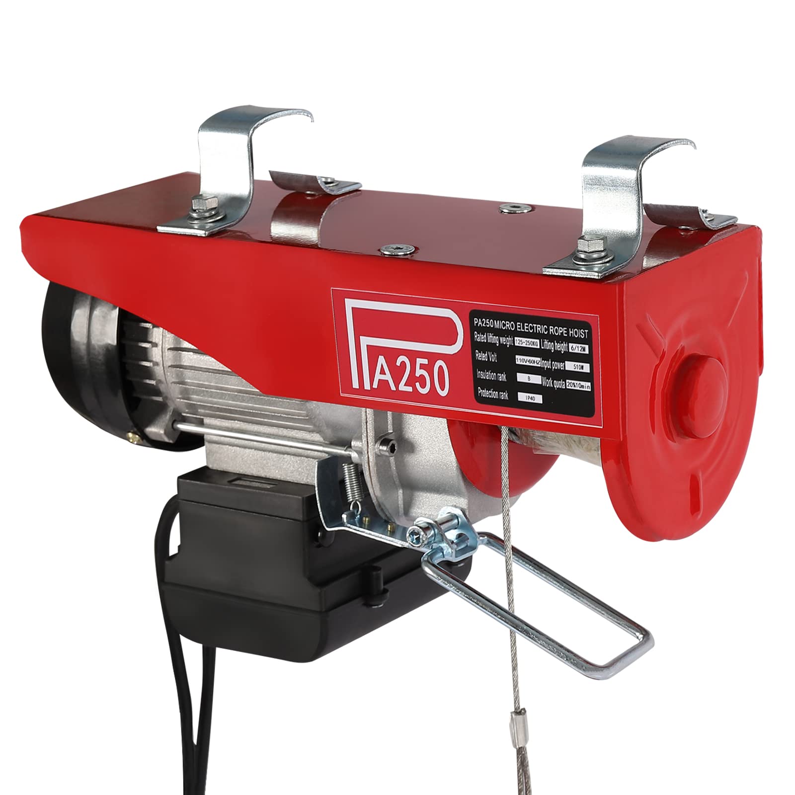 110V 510W Electric Hoist Crane with Wired Remote Control - 250KG/551LBS Capacity Overhead Lift for Garage, Workshop & Construction - Single/Double Slings Strap Beam Mounting Winch System