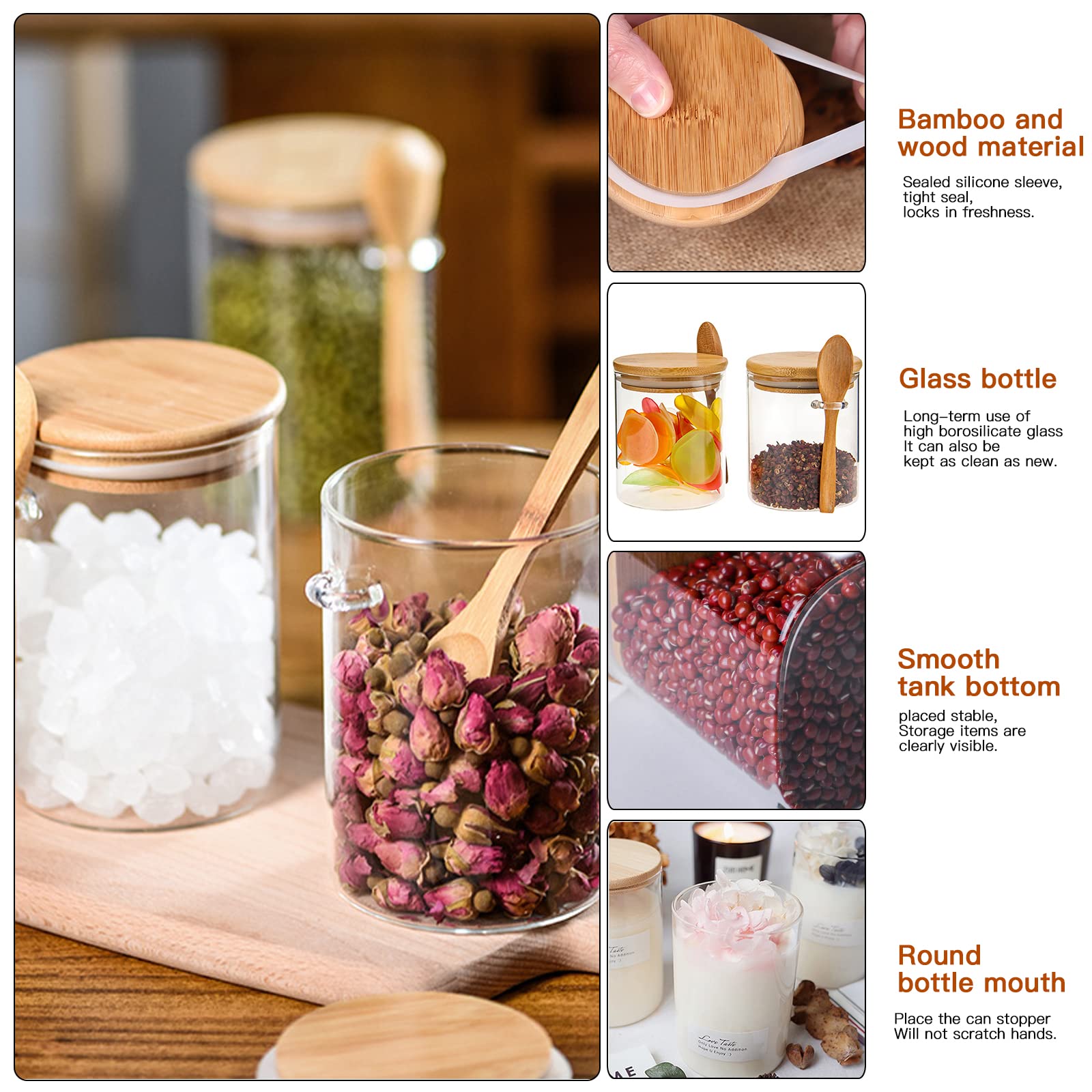 6 Pack 18.2 oz Airtight Overnight Oats Containers with Bamboo Lids & Spoon - Borosilicate Glass Food Storage Jars for Kitchen, Coffee Beans, Spices, Candy, Cookies, Salad, Flour - Perfect for Meal Prep, Pantry Organization & Healthy Breakfast On-The-Go