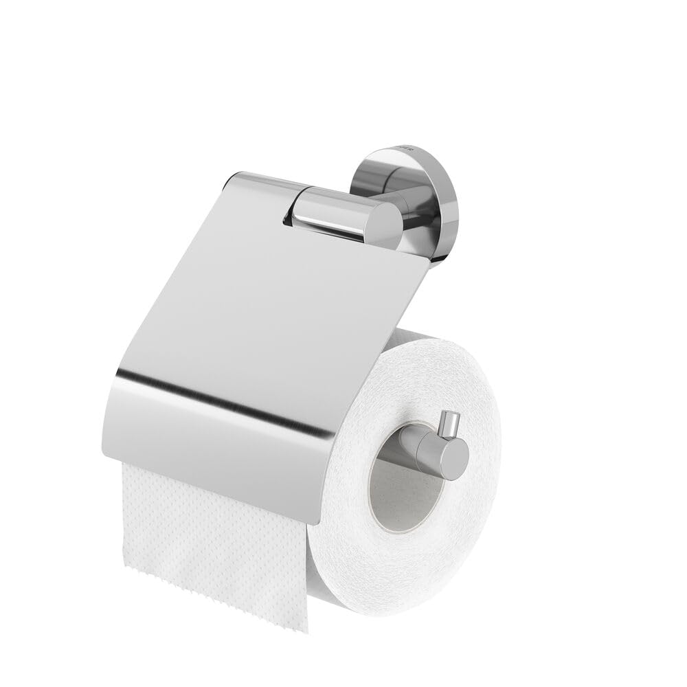 Polished Toilet Paper Holder with Cover - Tiger Boston 309130300 - Bathroom Tissue Roll Dispenser for Home, Hotel & Office Use