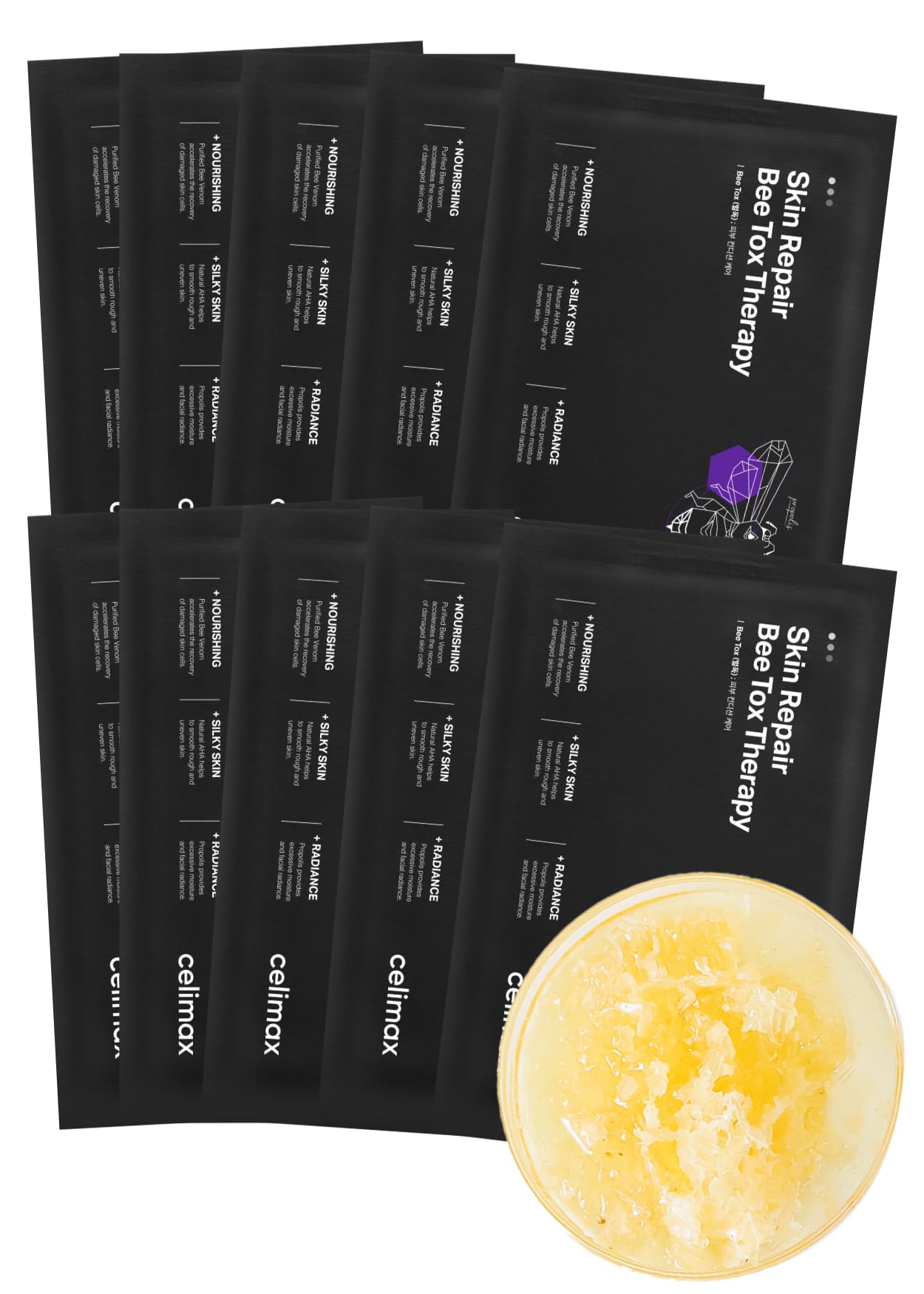 Celimax Skin Repair BeeTox Therapy Sheet Mask 10 Pack - Korean Anti-Aging Face Mask with Collagen for Hydration, Moisturizing & Soothing | Exfoliating & Lifting Treatment for Skin Repair | Perfect for Spa Nights & Self-Care Routines
