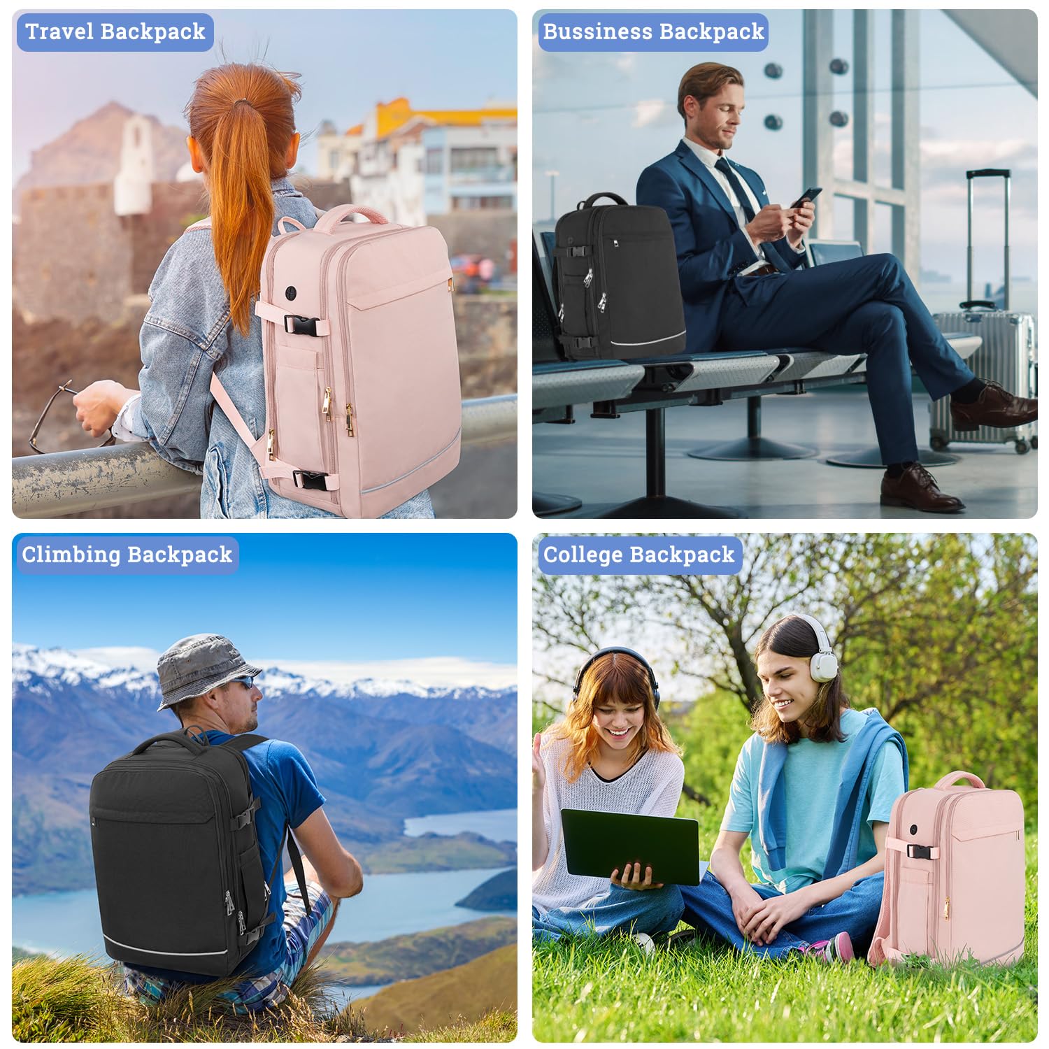 40L Waterproof Travel Backpack for Women & Men - Large Carry On Backpack for College, Business, Work & Outdoor Adventures - Durable Personal Item Backpack for Air Travel, Commuting & Daily Use