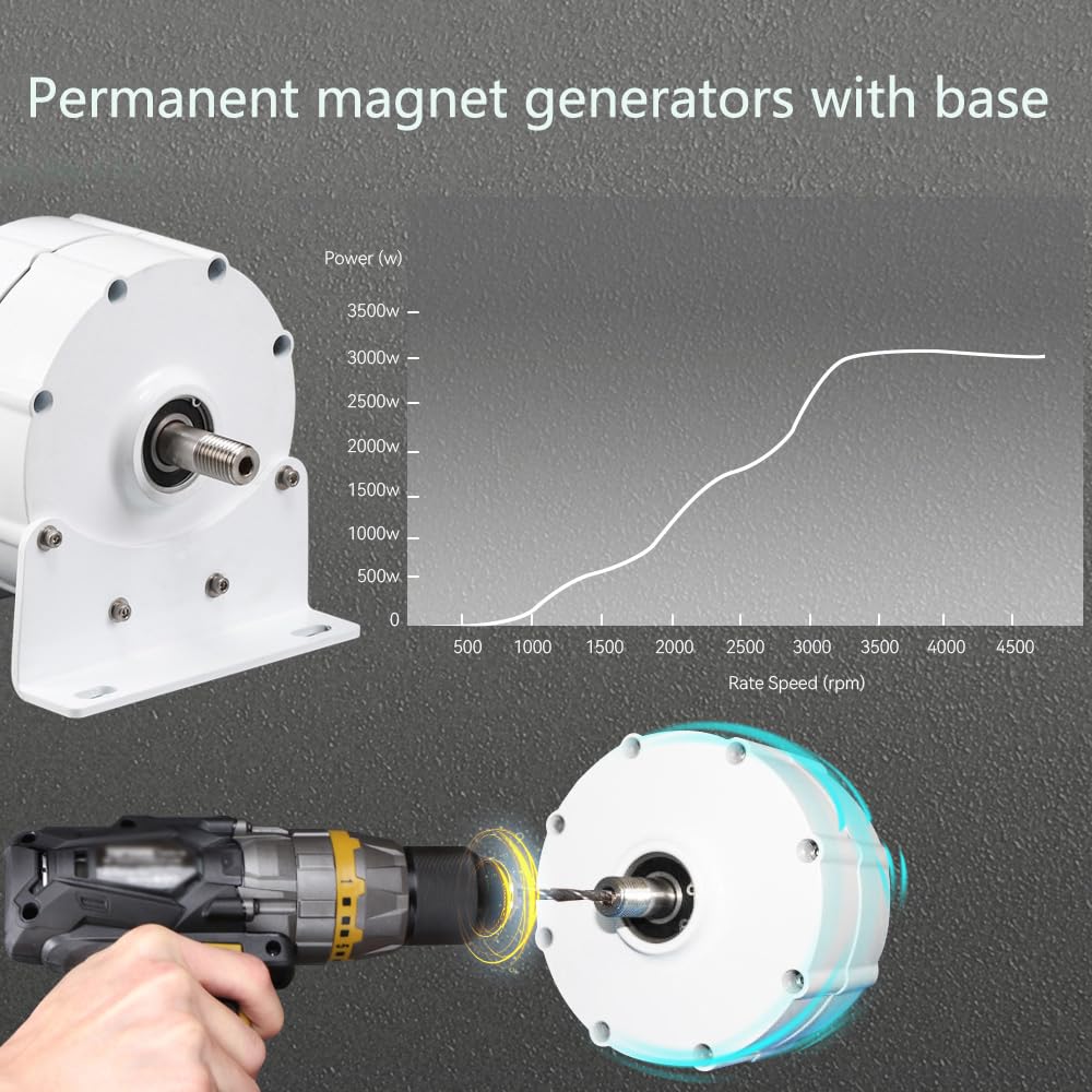300RPM 12V 24V 48V 2000W DC Permanent Magnet Alternator - Coreless Maglev Generator for Solar Panels & Wind Turbines (White) - Ideal for Off-Grid Power, Renewable Energy Systems, and DIY Projects